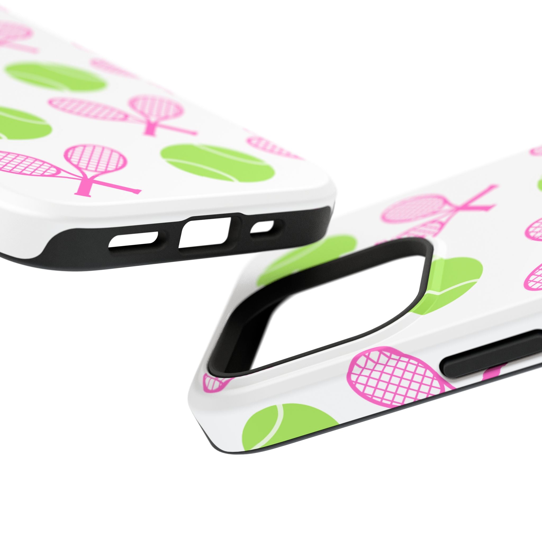 Tennis Pattern Impact-Resistant Phone Case — Pink Rackets & Green Balls