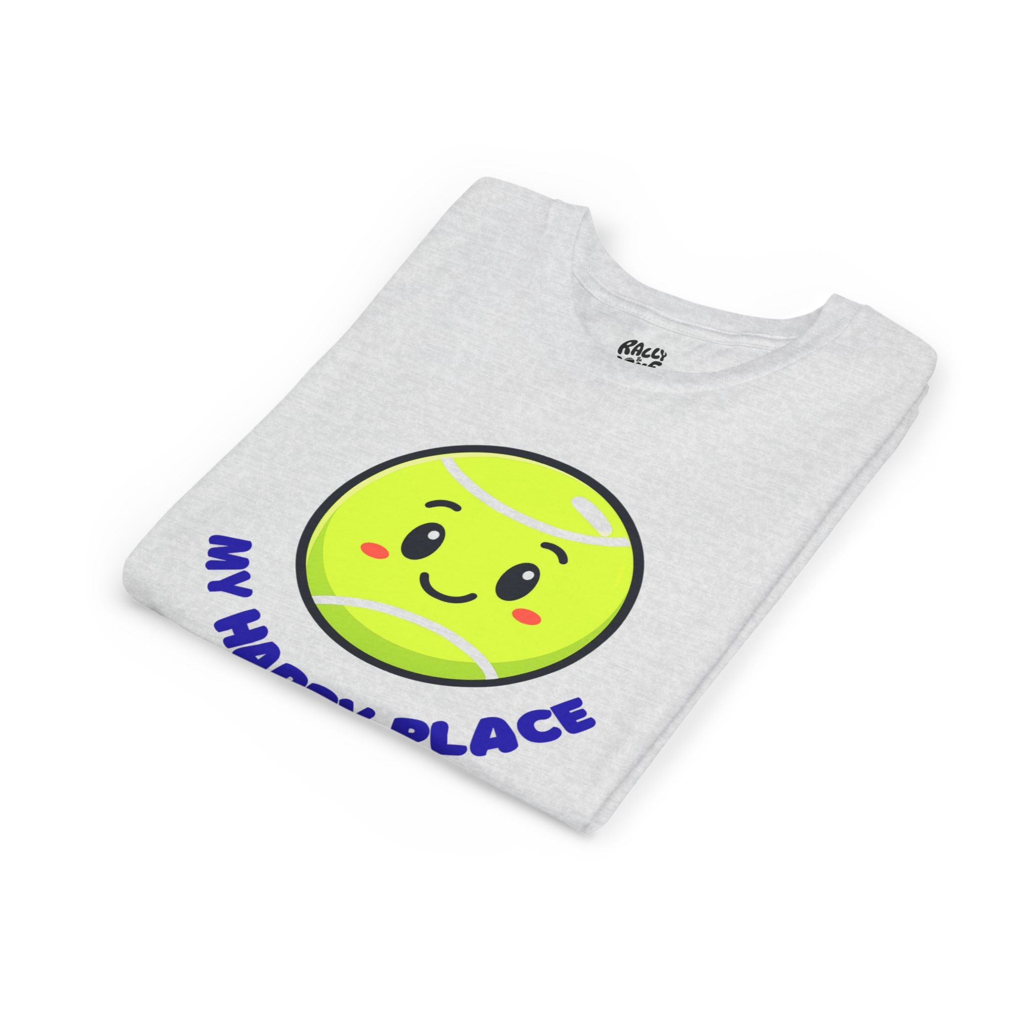 Boy's Junior Tee — Cute Smiling Tennis Ball "My Happy Place" Kids Shirt