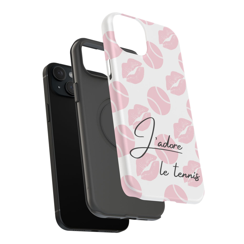 Impact-Resistant Phone Case - 'J'adore le tennis', pink tennis balls/lips