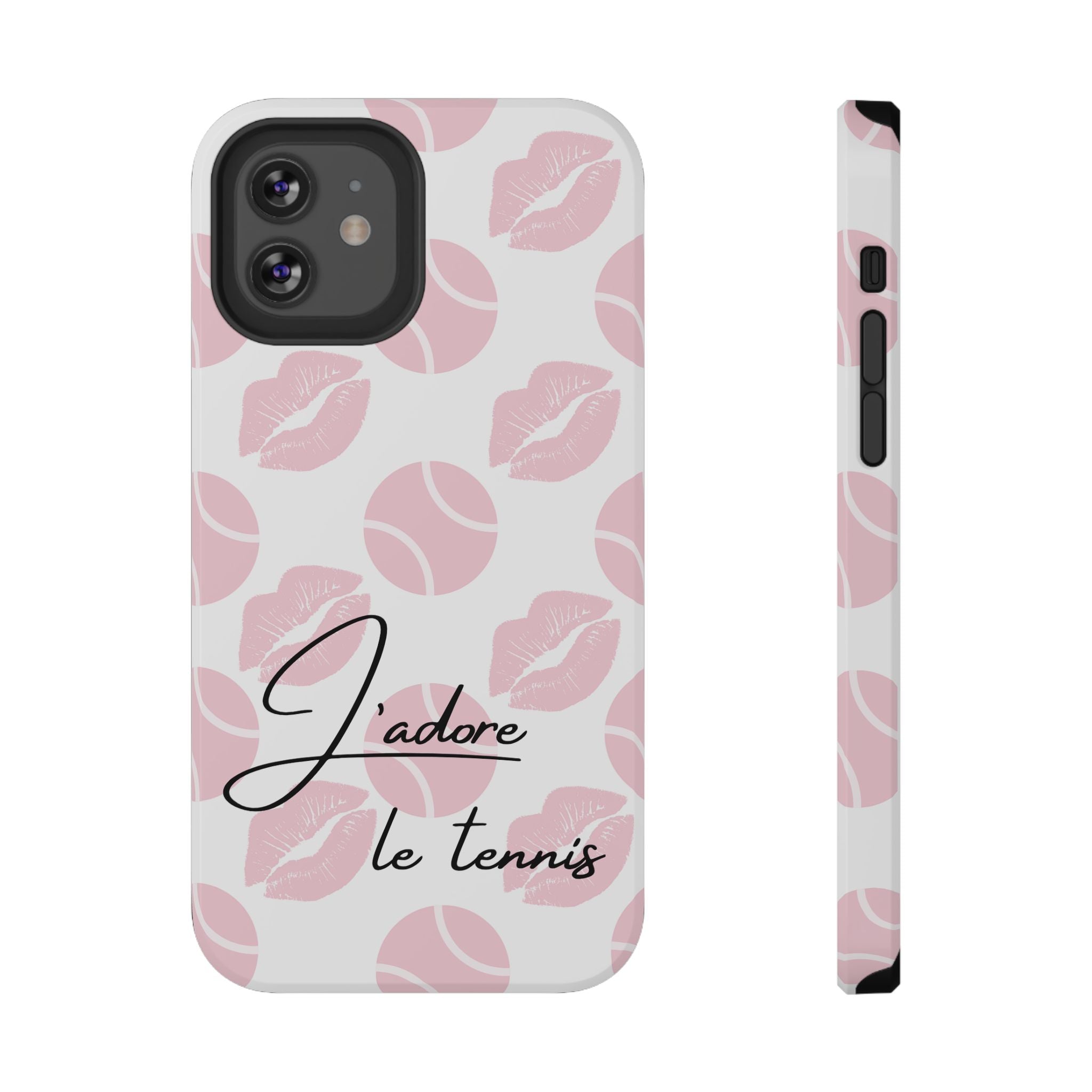 Impact-Resistant Phone Case - 'J'adore le tennis', pink tennis balls/lips
