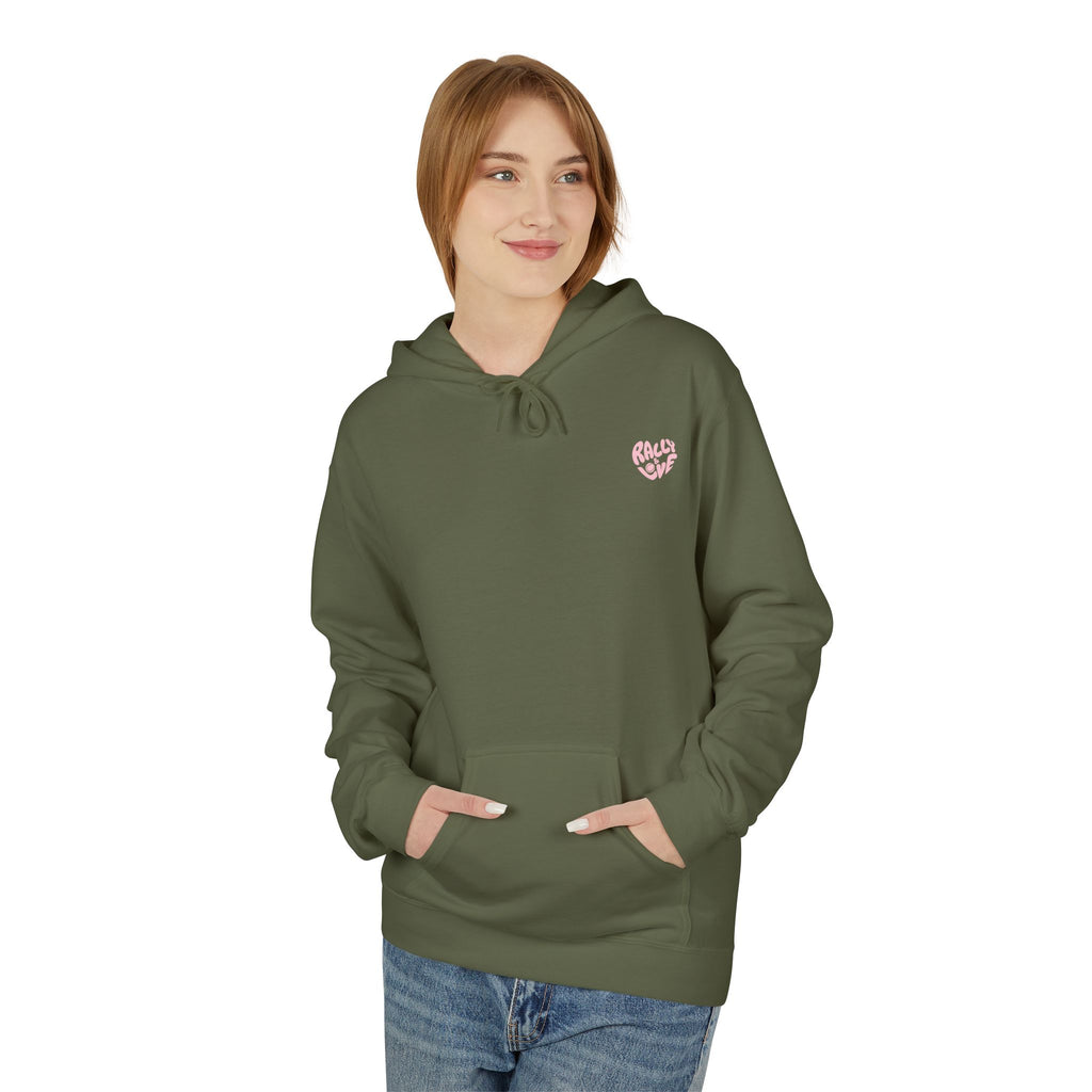 Women's Softstyle Fleece Hoodie sweatshirt - 'Rally & Love' logo, minimalist (pink)