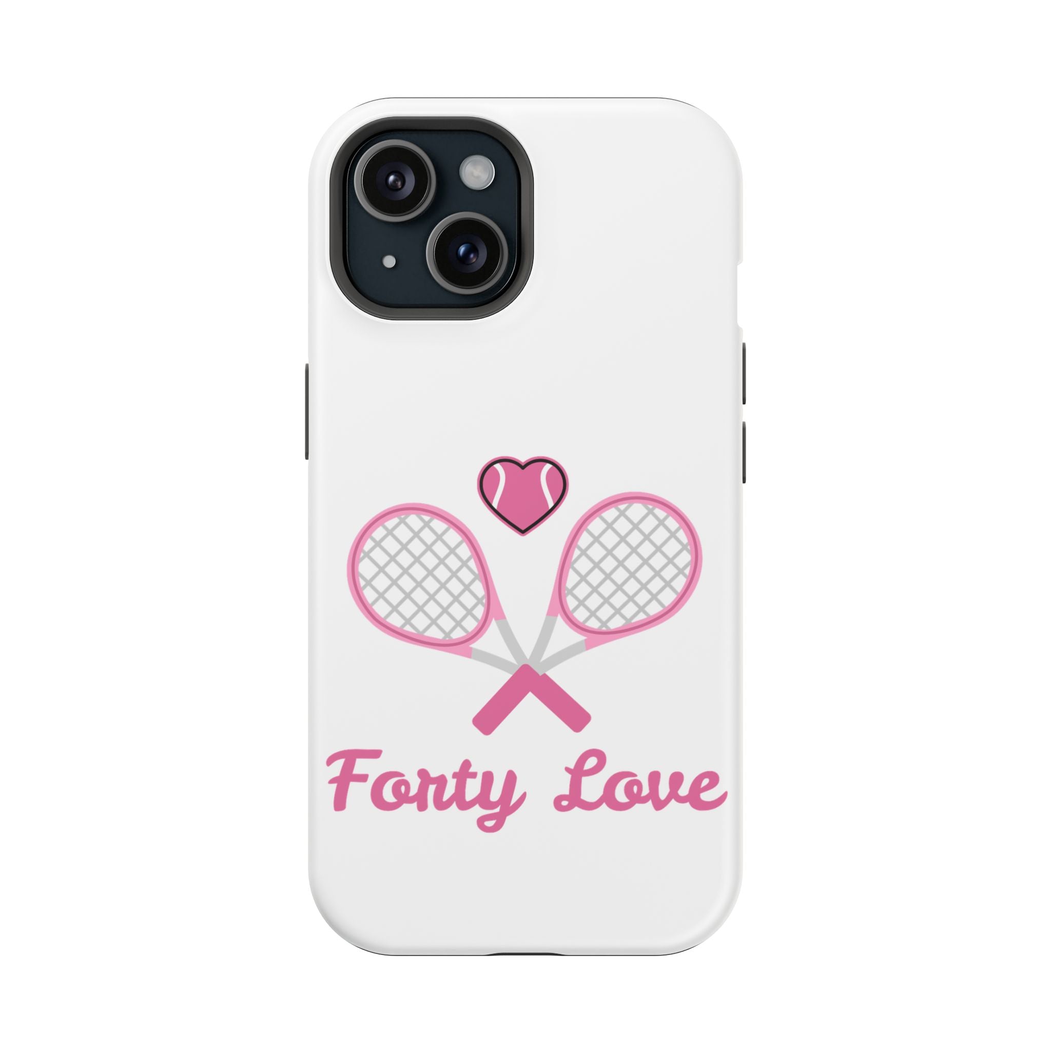 Tennis Impact‑Resistant Phone Case — 'Forty Love', pink/white