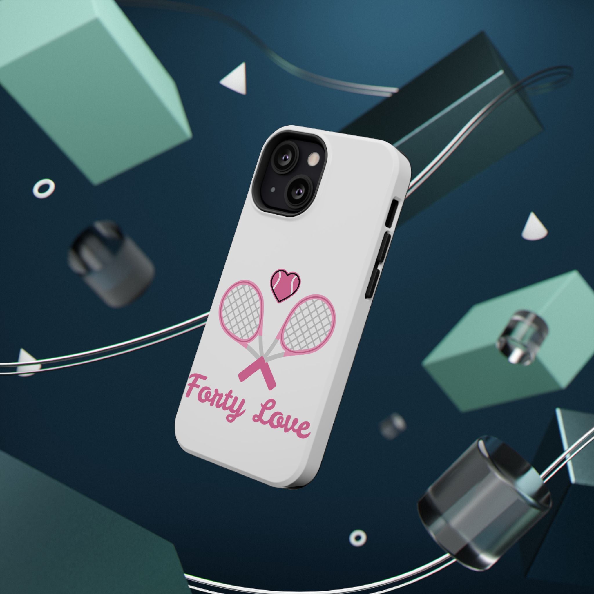 Tennis Impact‑Resistant Phone Case — 'Forty Love', pink/white