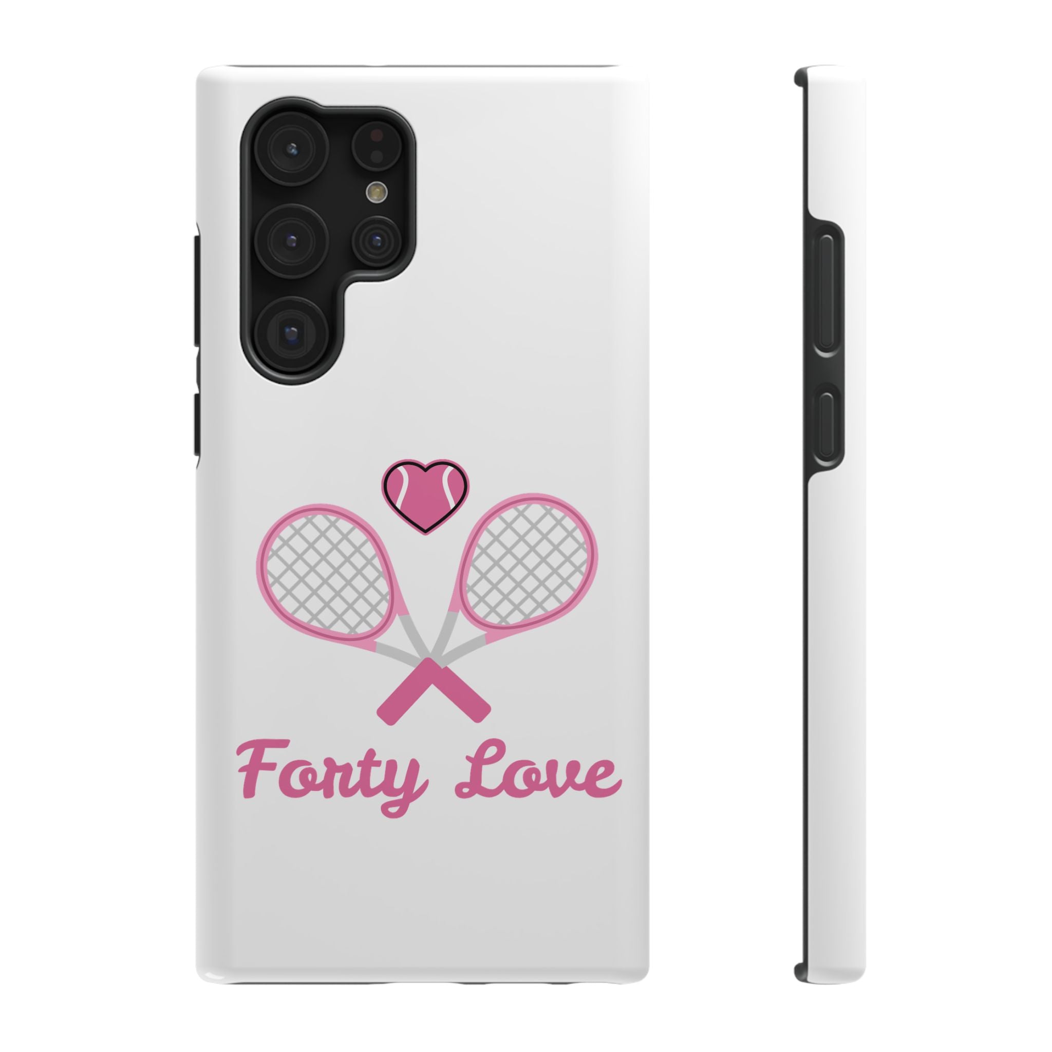 Tennis Impact‑Resistant Phone Case — 'Forty Love', pink/white