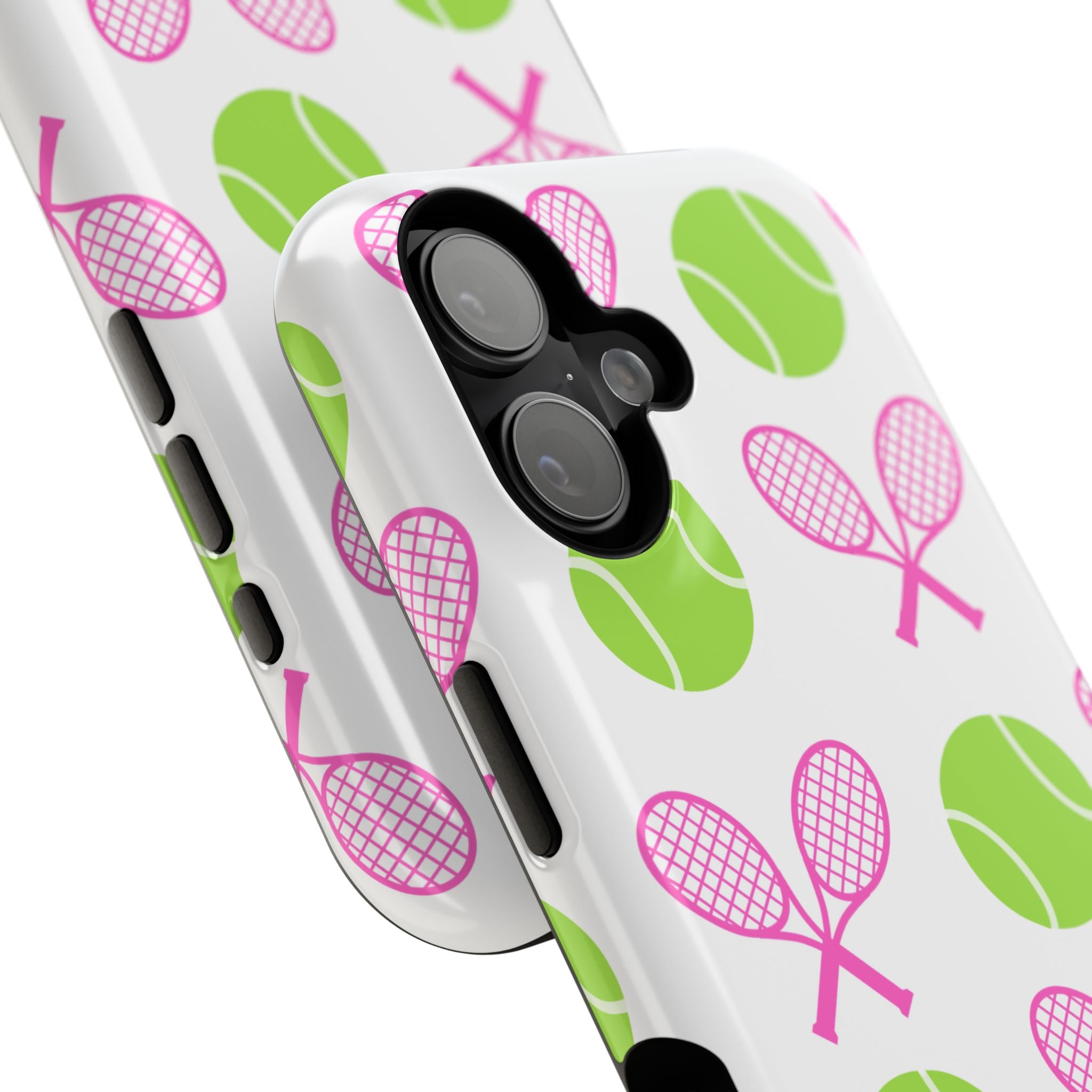 Tennis Pattern Impact-Resistant Phone Case — Pink Rackets & Green Balls