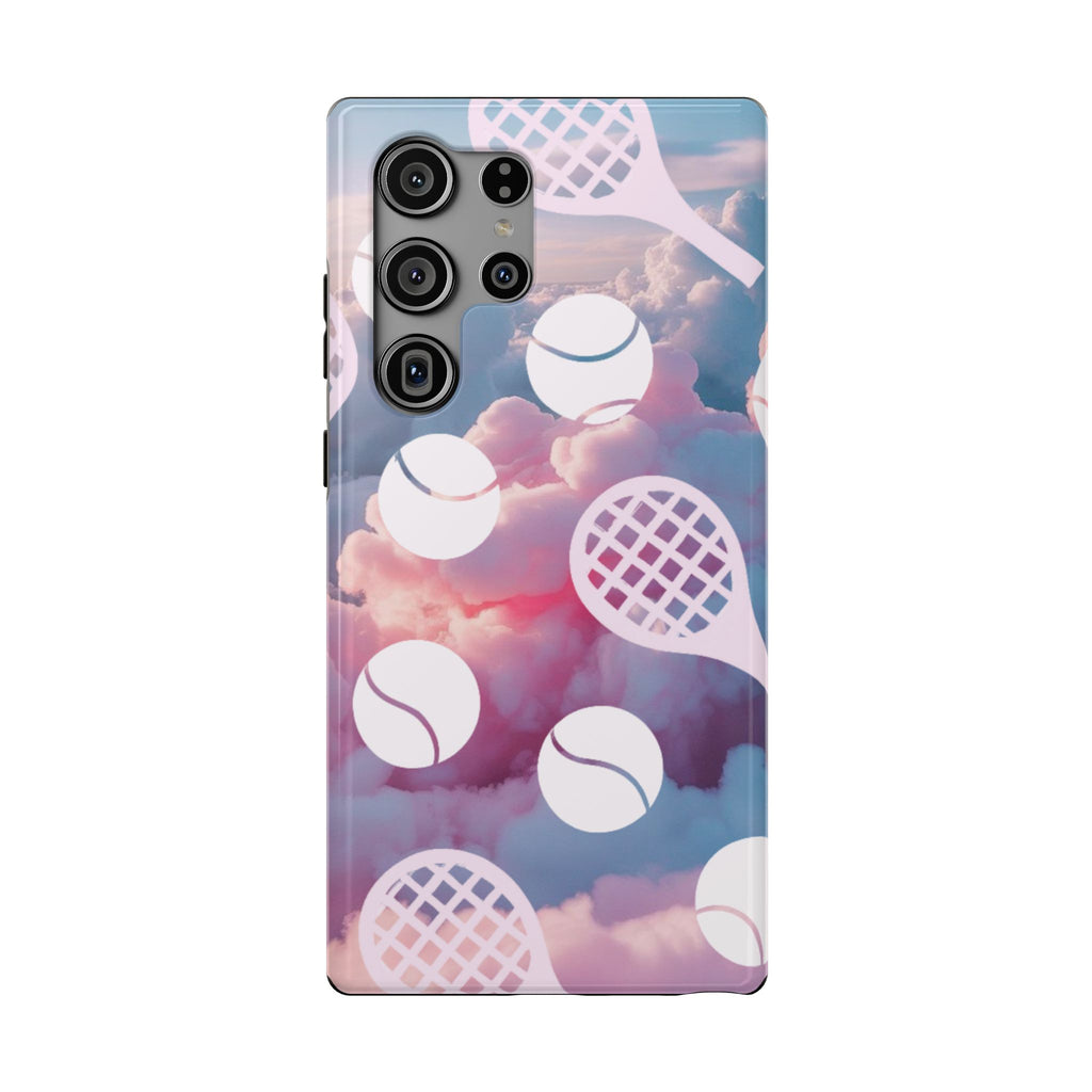 Tennis Impact-Resistant Phone Case — Tennis Rackets & Balls on Cloudscape