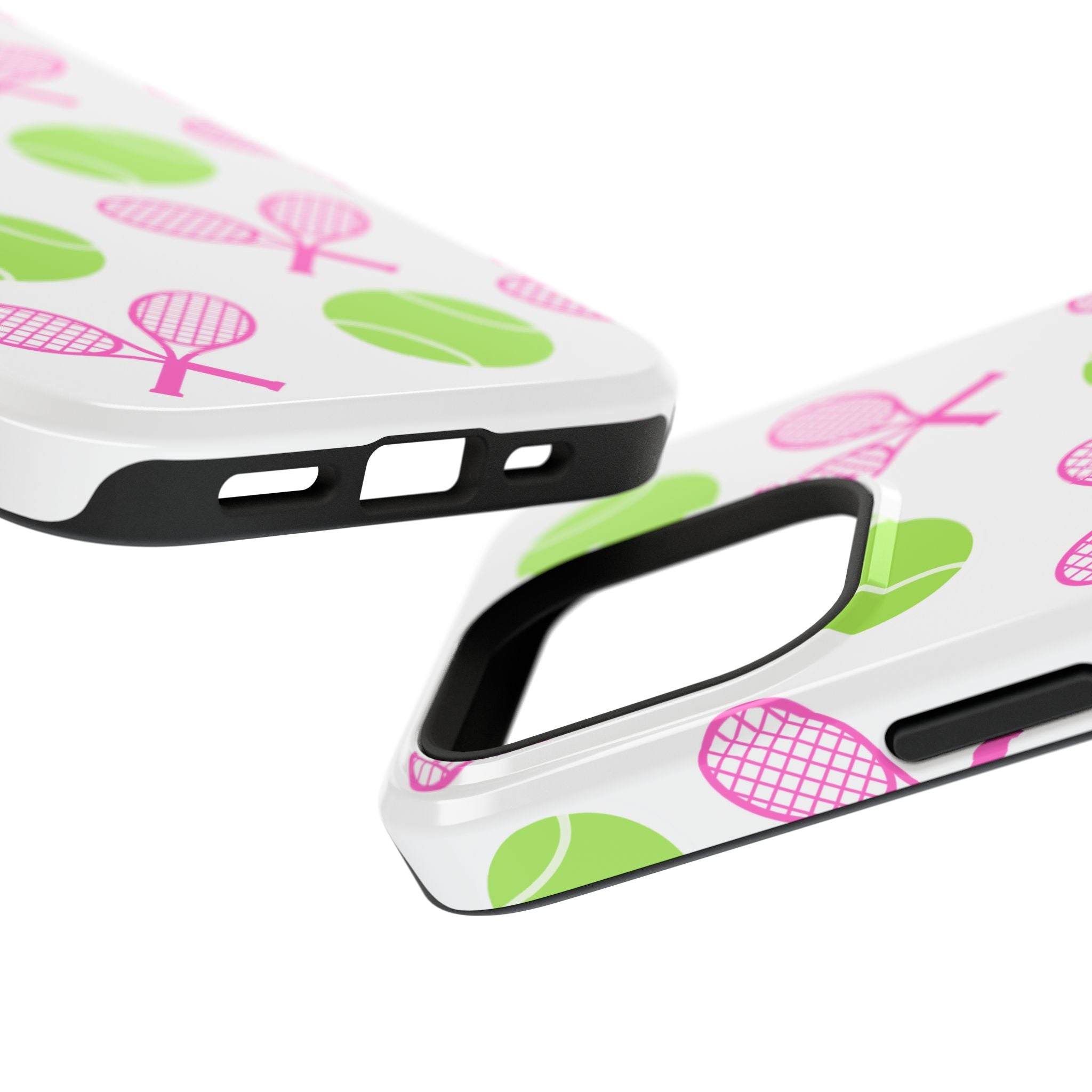 Tennis Pattern Impact-Resistant Phone Case — Pink Rackets & Green Balls