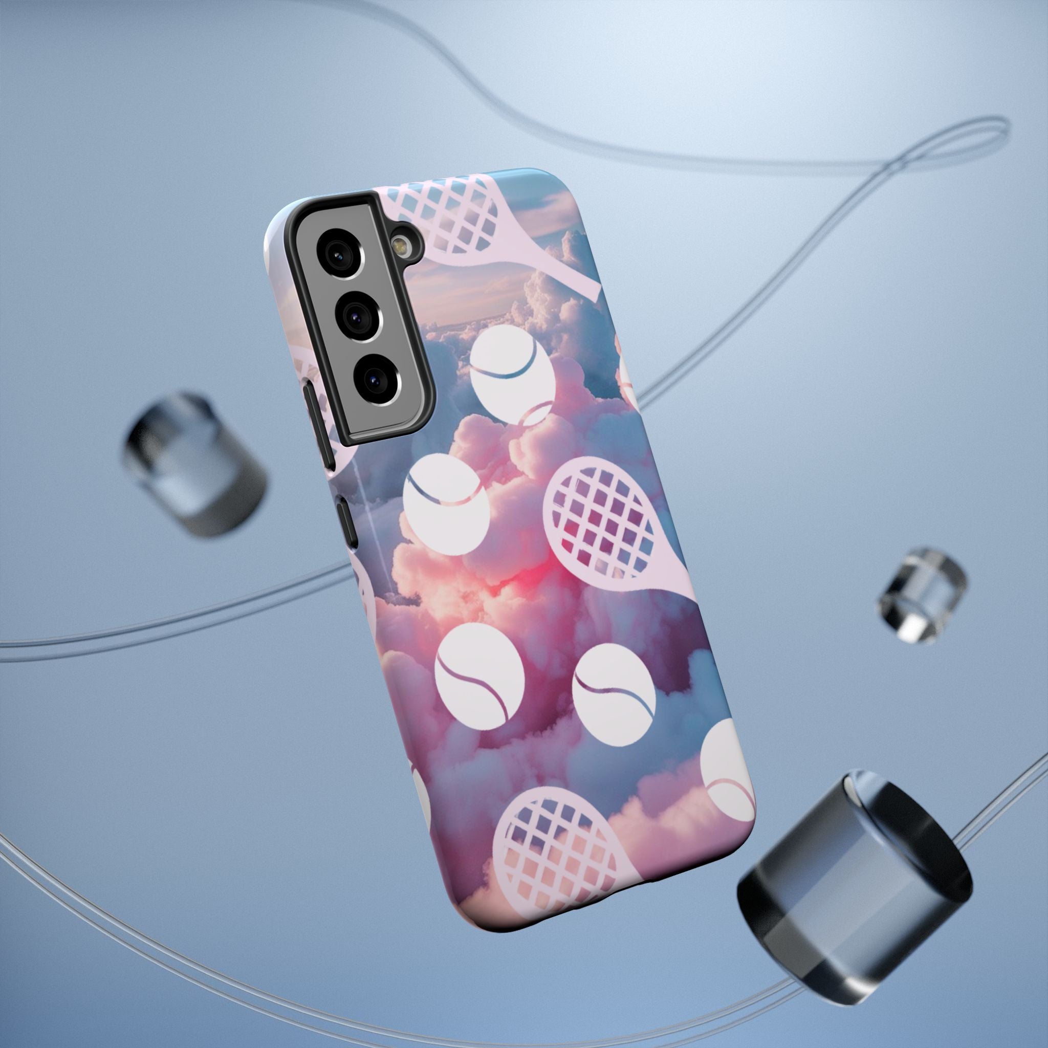 Tennis Impact-Resistant Phone Case — Tennis Rackets & Balls on Cloudscape