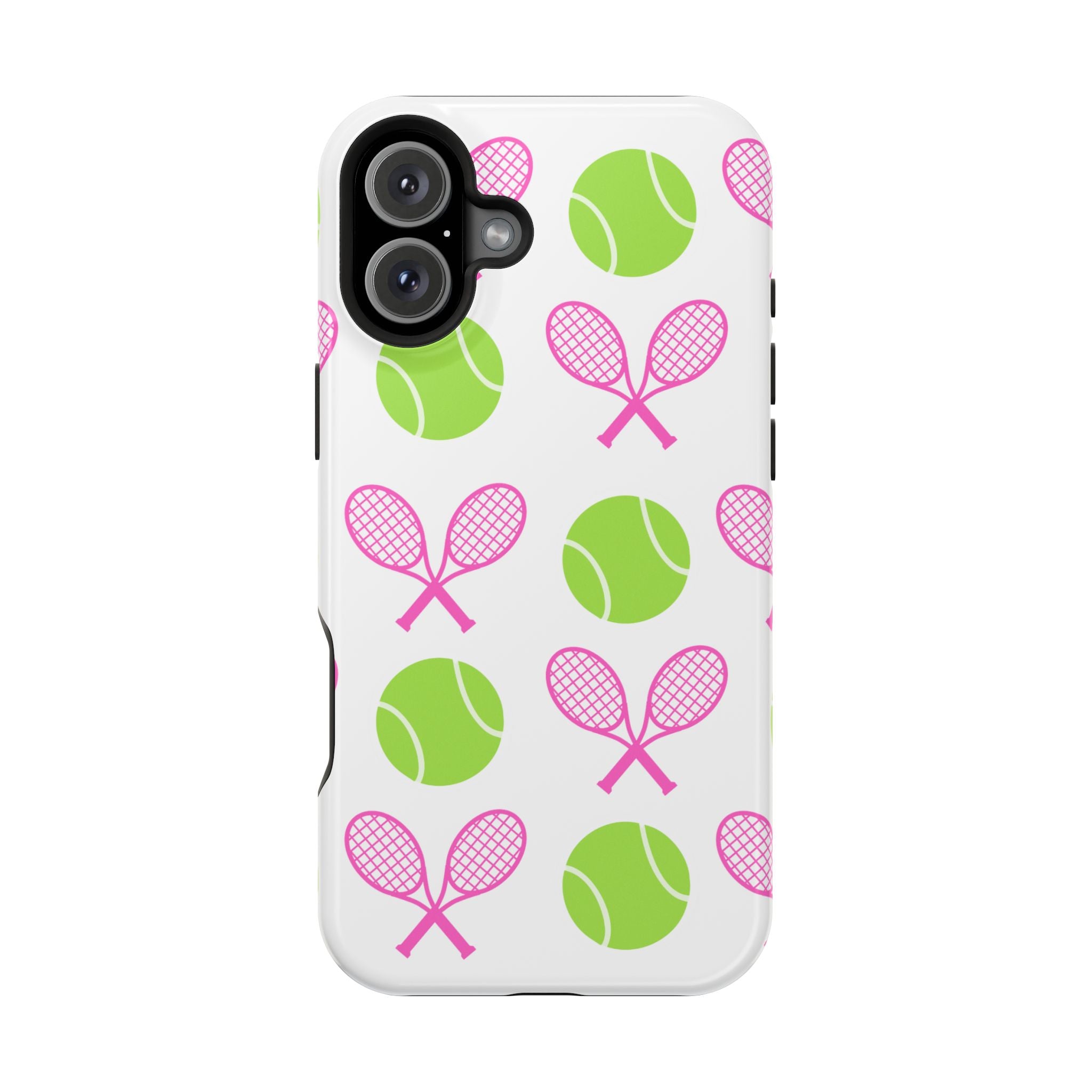 Tennis Pattern Impact-Resistant Phone Case — Pink Rackets & Green Balls
