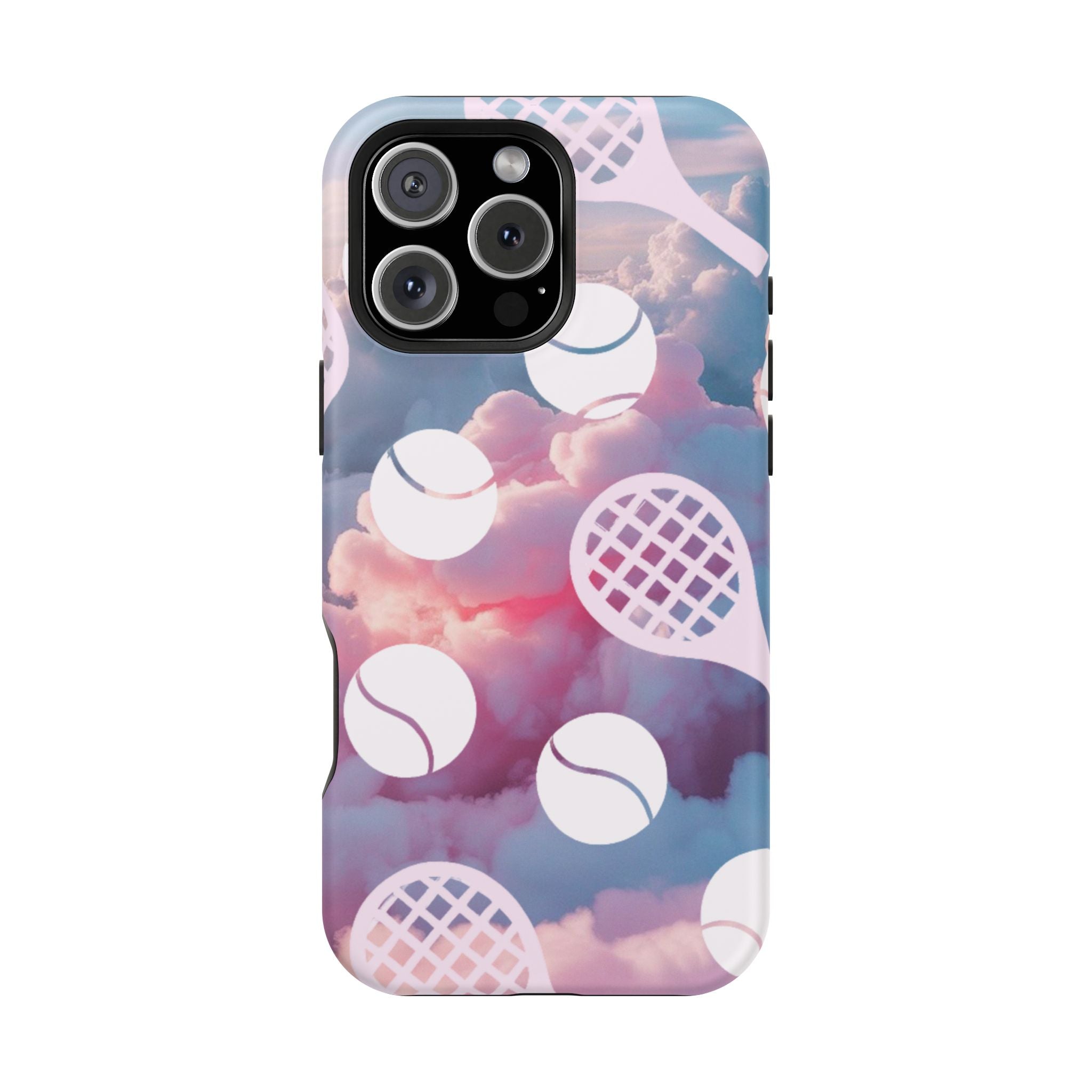 Tennis Impact-Resistant Phone Case — Tennis Rackets & Balls on Cloudscape