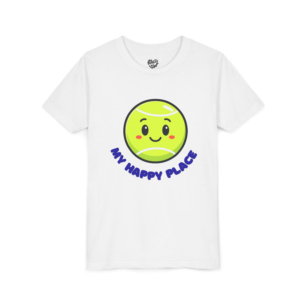 Boy's Junior Tee — Cute Smiling Tennis Ball "My Happy Place" Kids Shirt