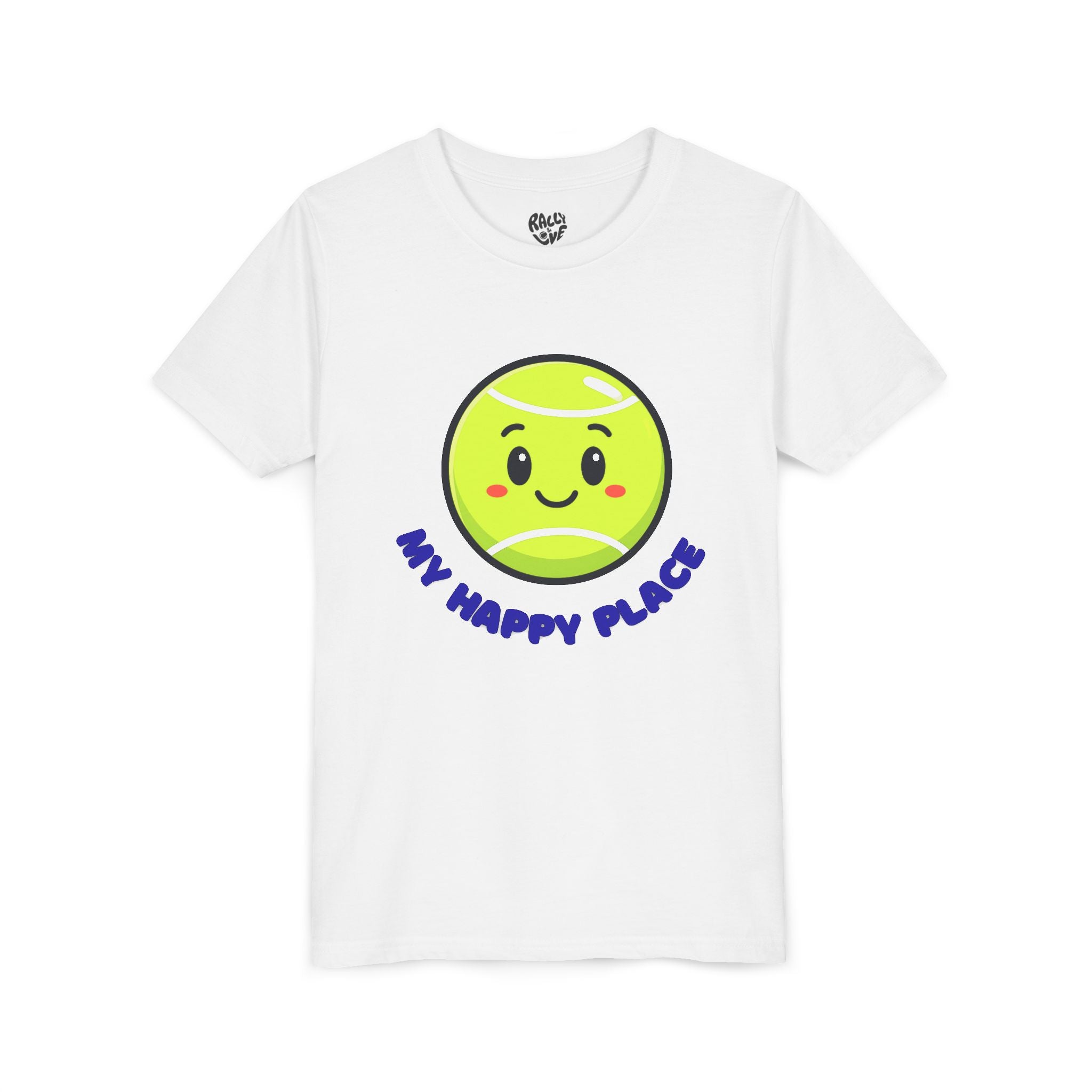 Boy's Junior Tee — Cute Smiling Tennis Ball "My Happy Place" Kids Shirt