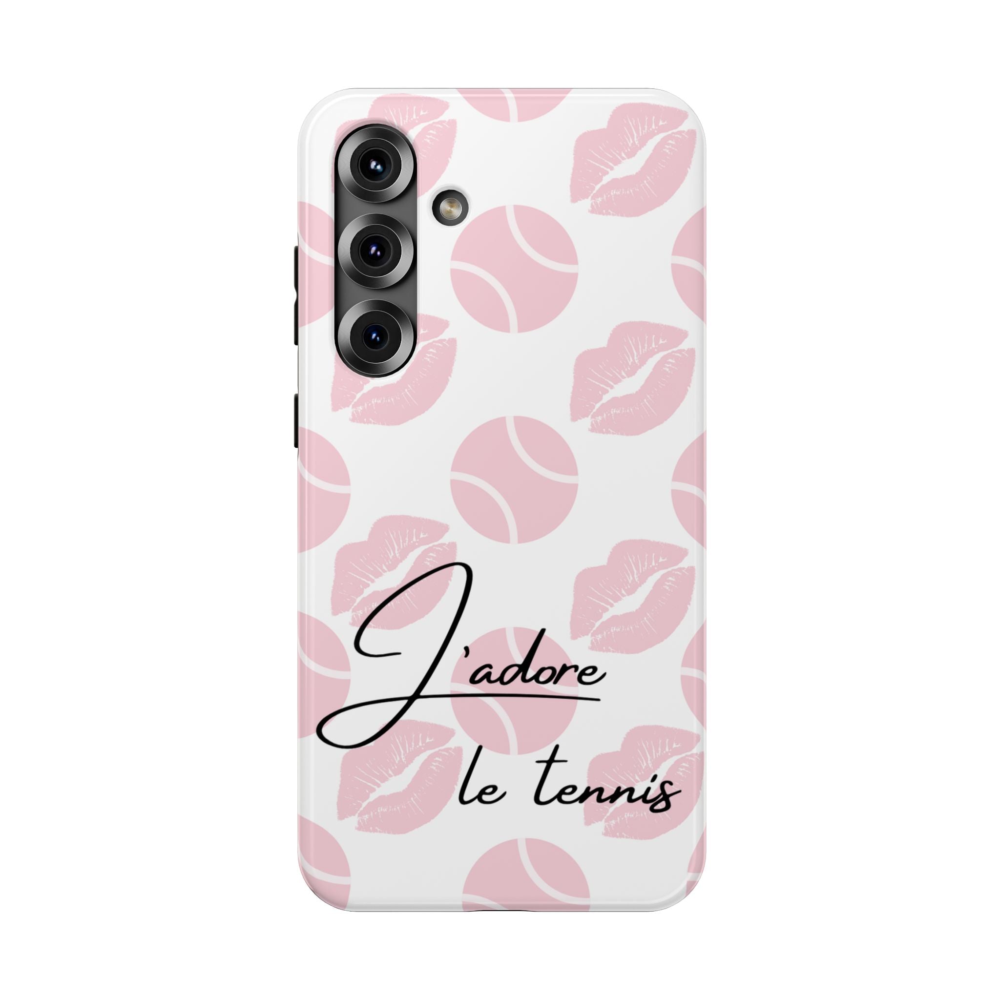 Impact-Resistant Phone Case - 'J'adore le tennis', pink tennis balls/lips