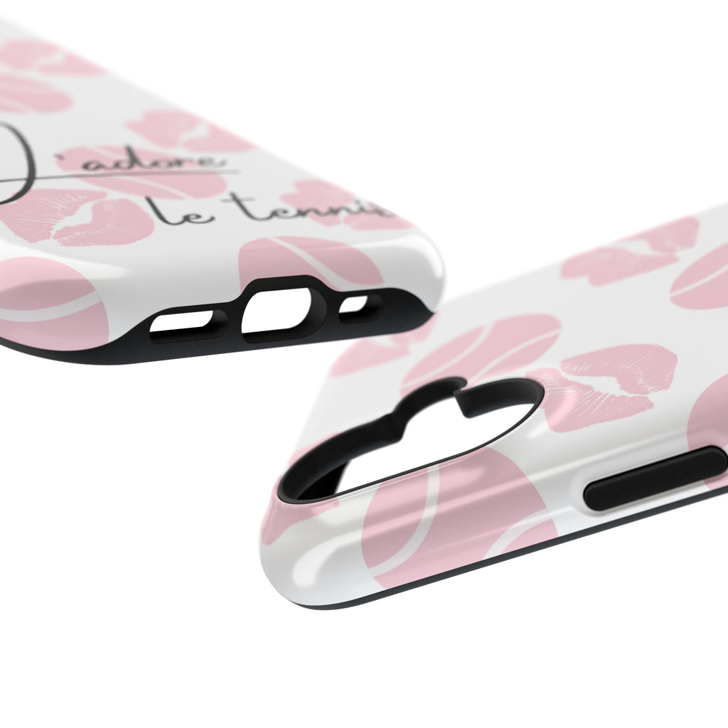Impact-Resistant Phone Case - 'J'adore le tennis', pink tennis balls/lips