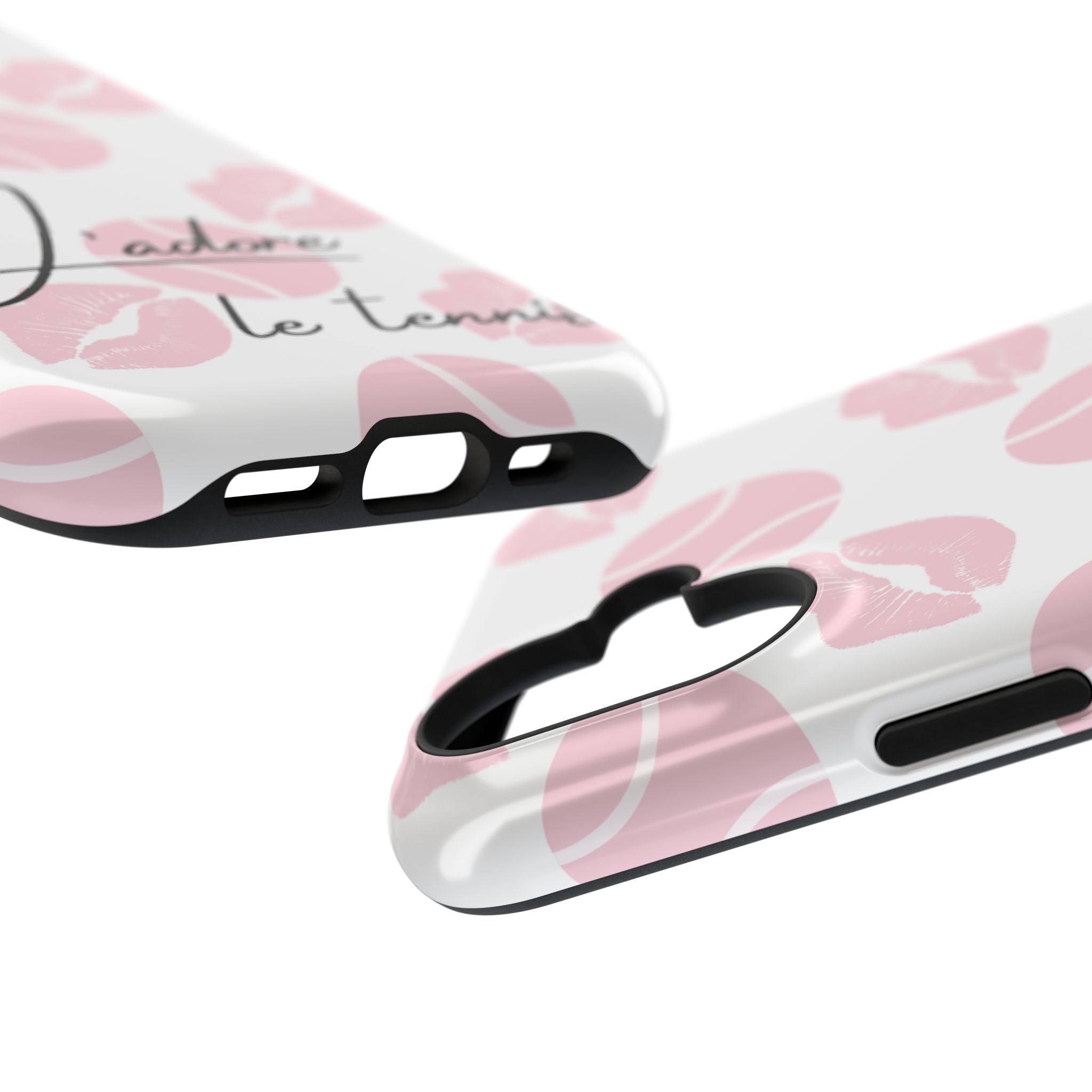 Impact-Resistant Phone Case - 'J'adore le tennis', pink tennis balls/lips