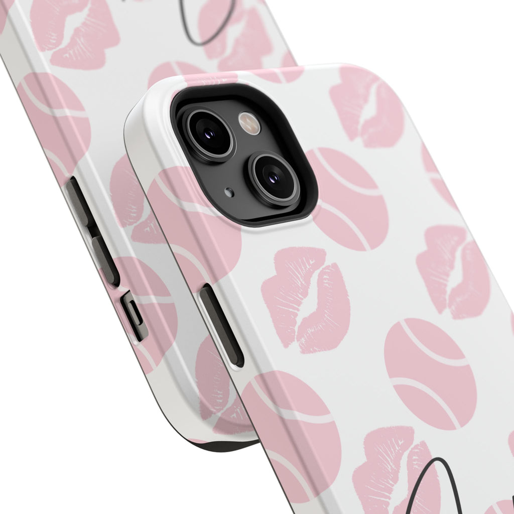 Impact-Resistant Phone Case - 'J'adore le tennis', pink tennis balls/lips