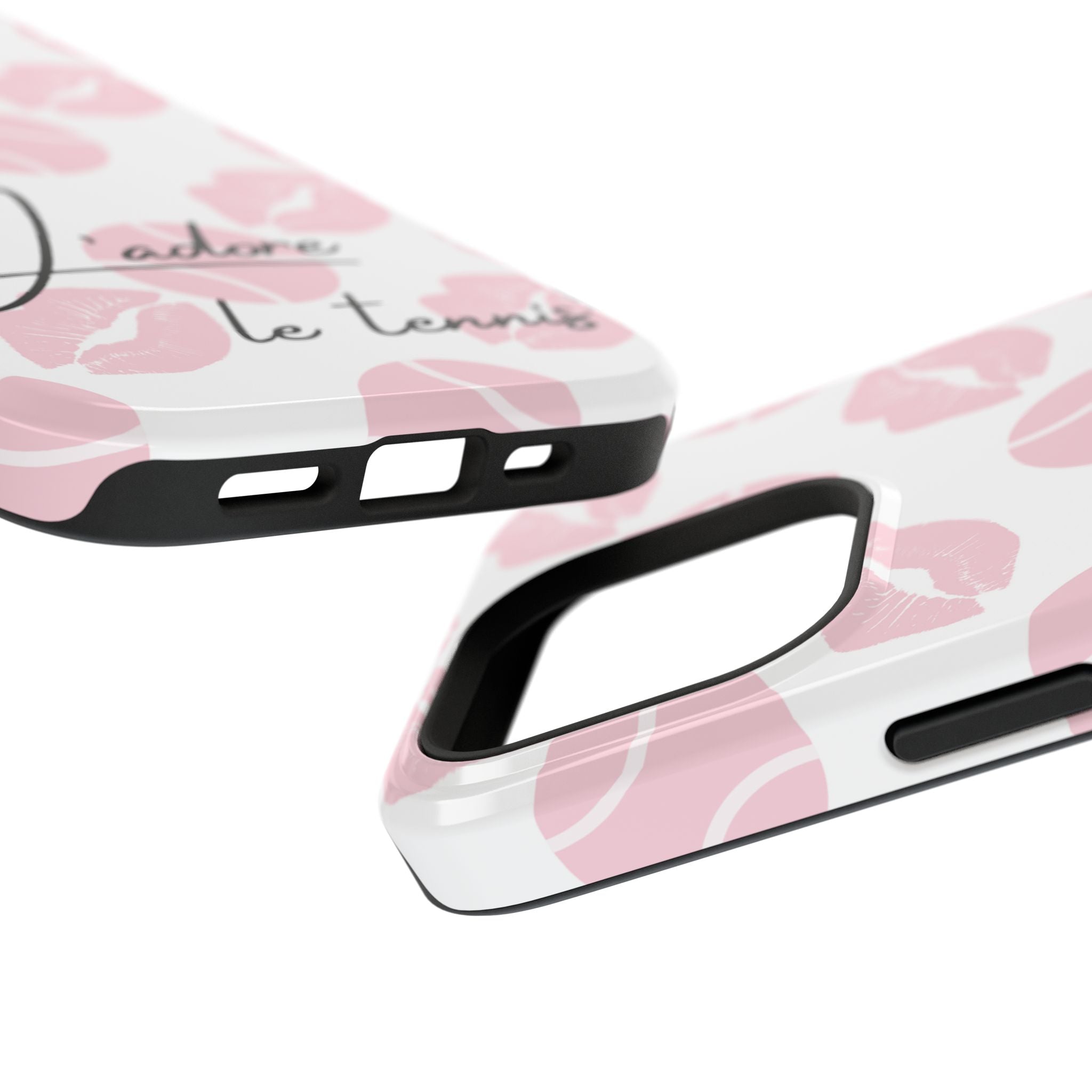 Impact-Resistant Phone Case - 'J'adore le tennis', pink tennis balls/lips
