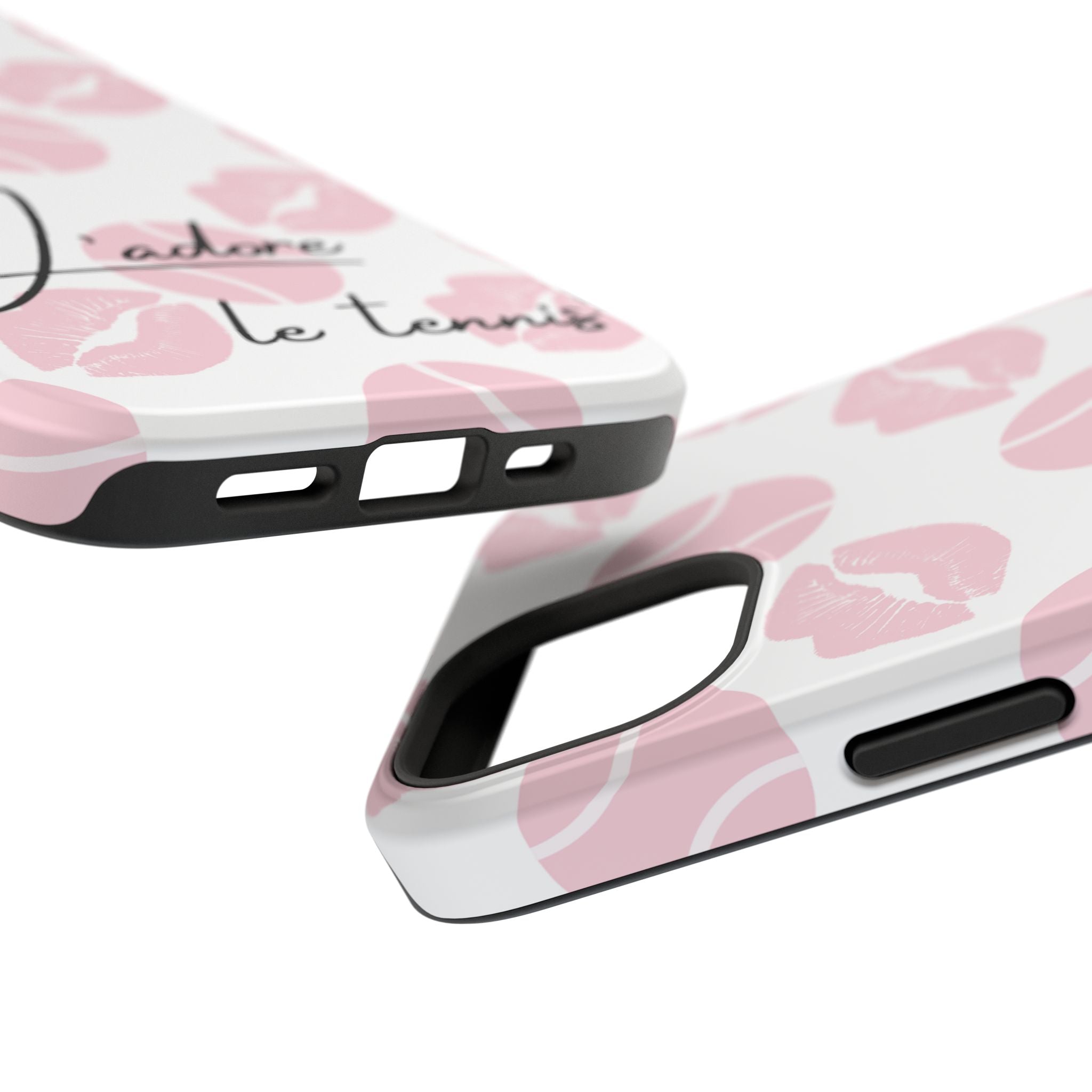 Impact-Resistant Phone Case - 'J'adore le tennis', pink tennis balls/lips