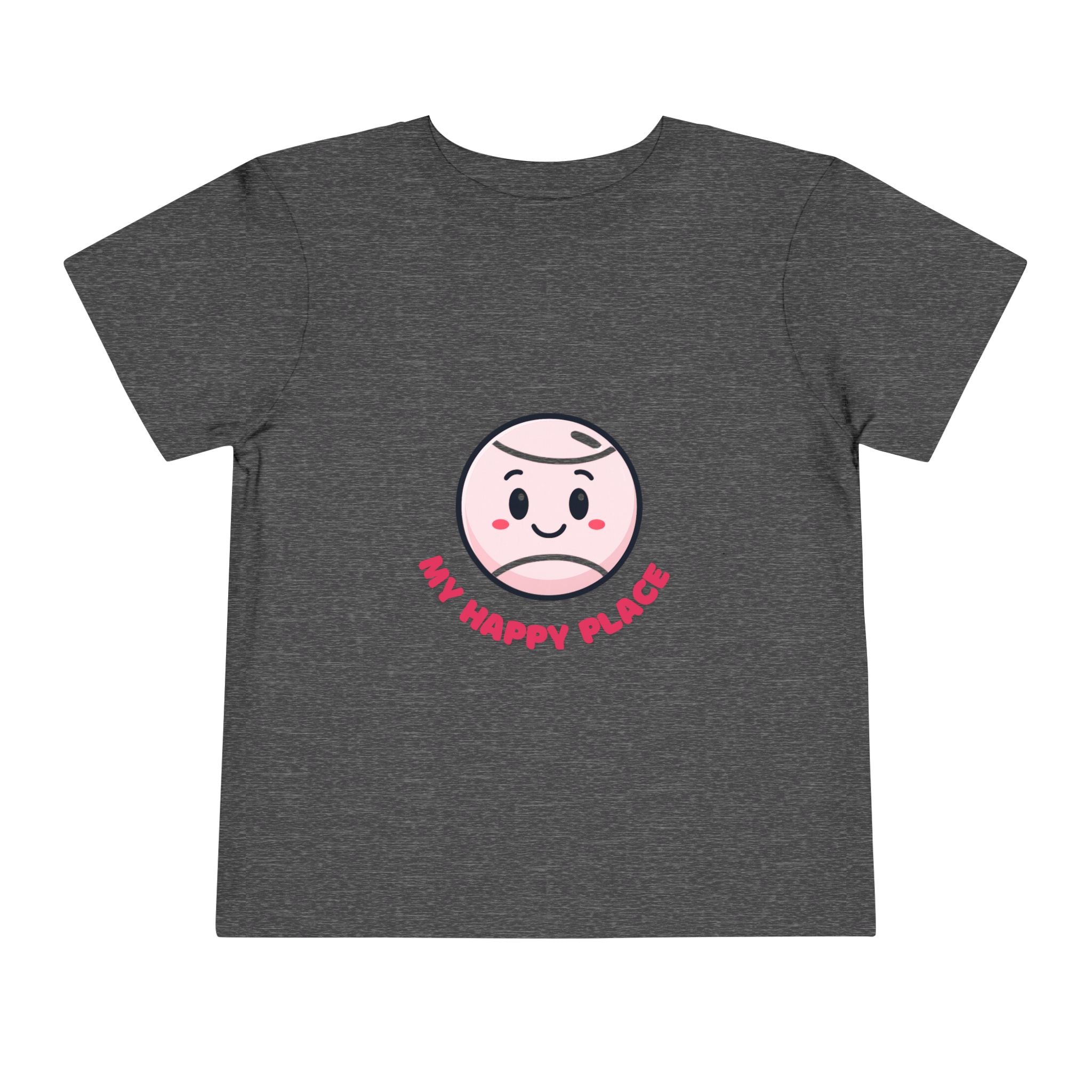 Girl Toddler's Junior Tee - 'My Happy Place' Cute Tennis Ball Smiley Face T-Shirt