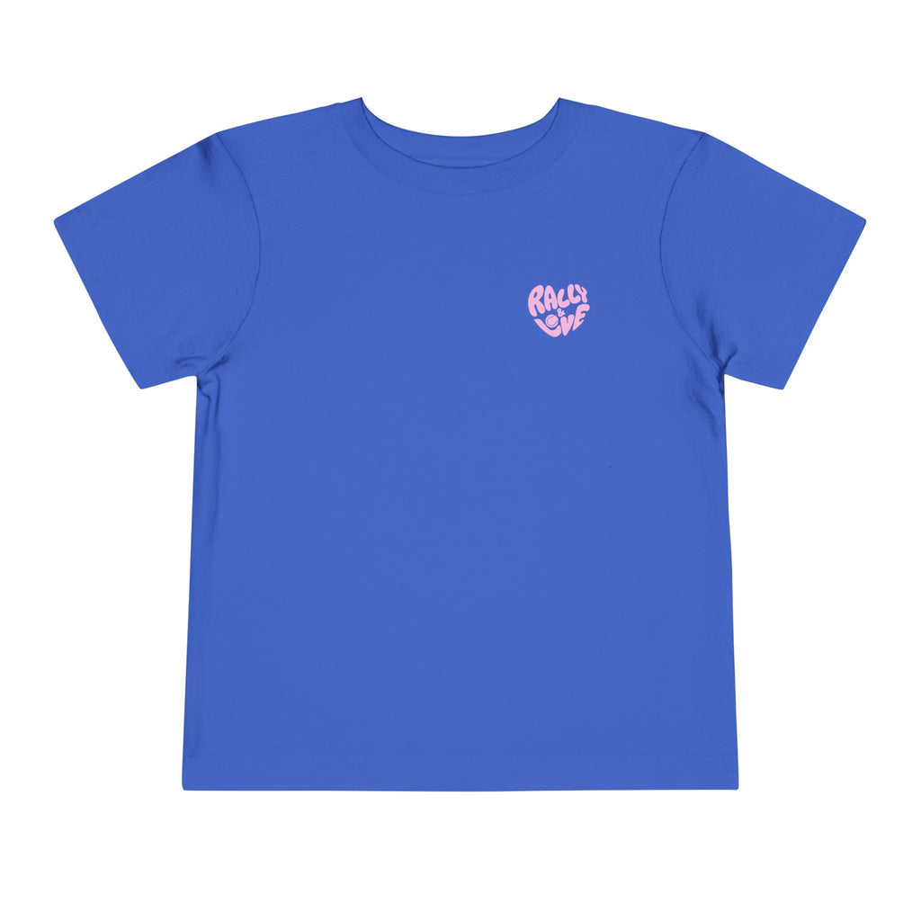 Girl's Toddler Junior Tee — 'Rally & Love' Heart Graphic Kids T-Shirt (bubblegum pink)
