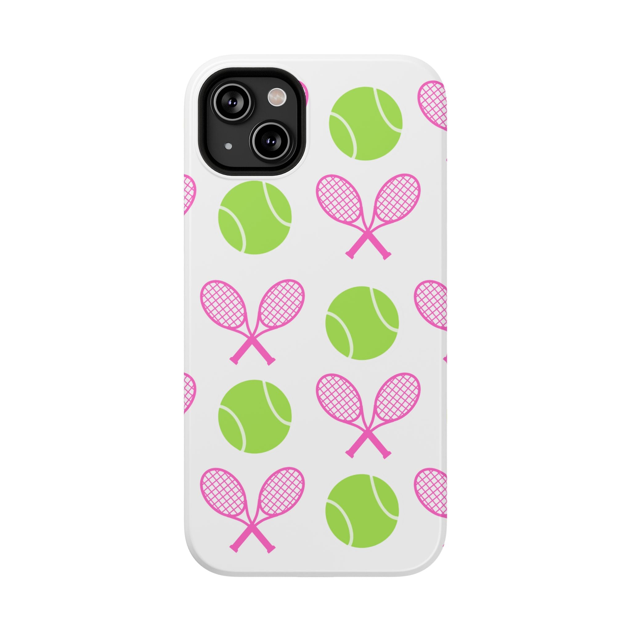 Tennis Pattern Impact-Resistant Phone Case — Pink Rackets & Green Balls