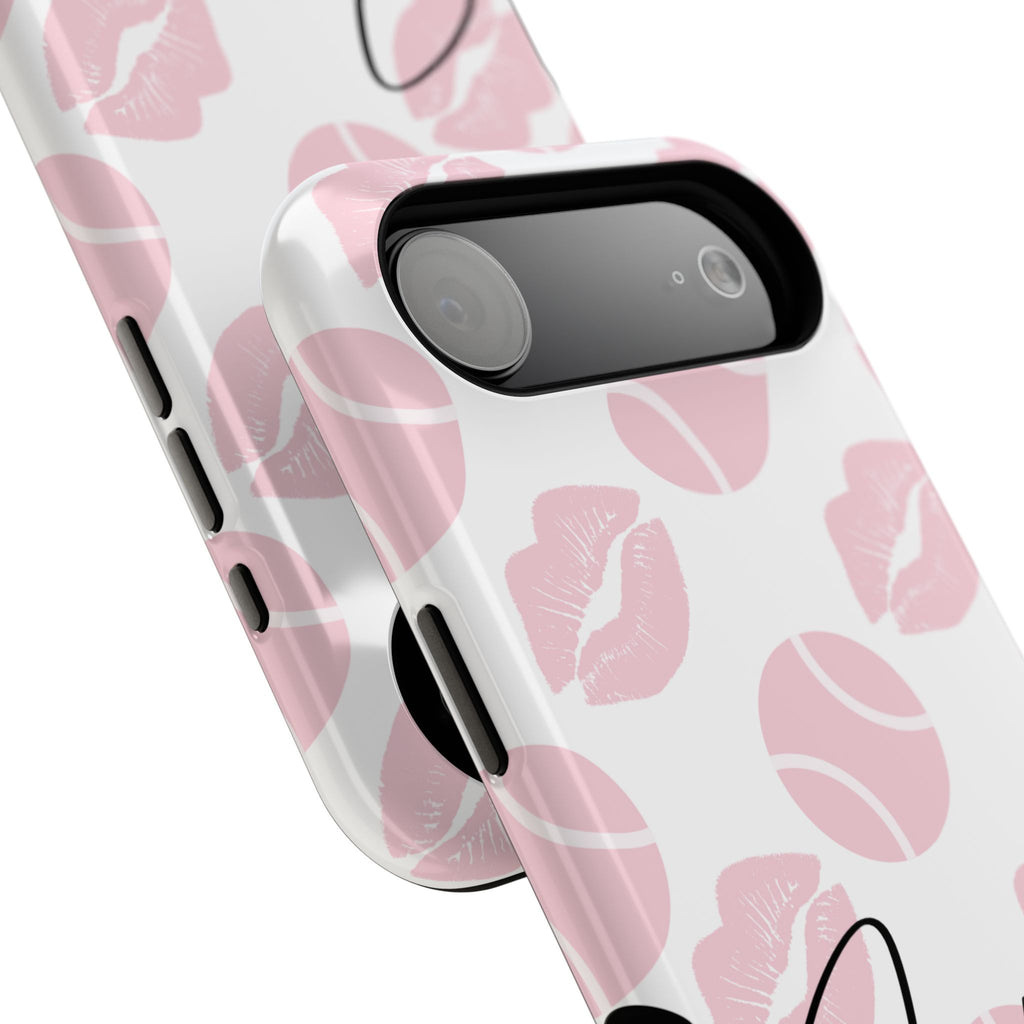 Impact-Resistant Phone Case - 'J'adore le tennis', pink tennis balls/lips