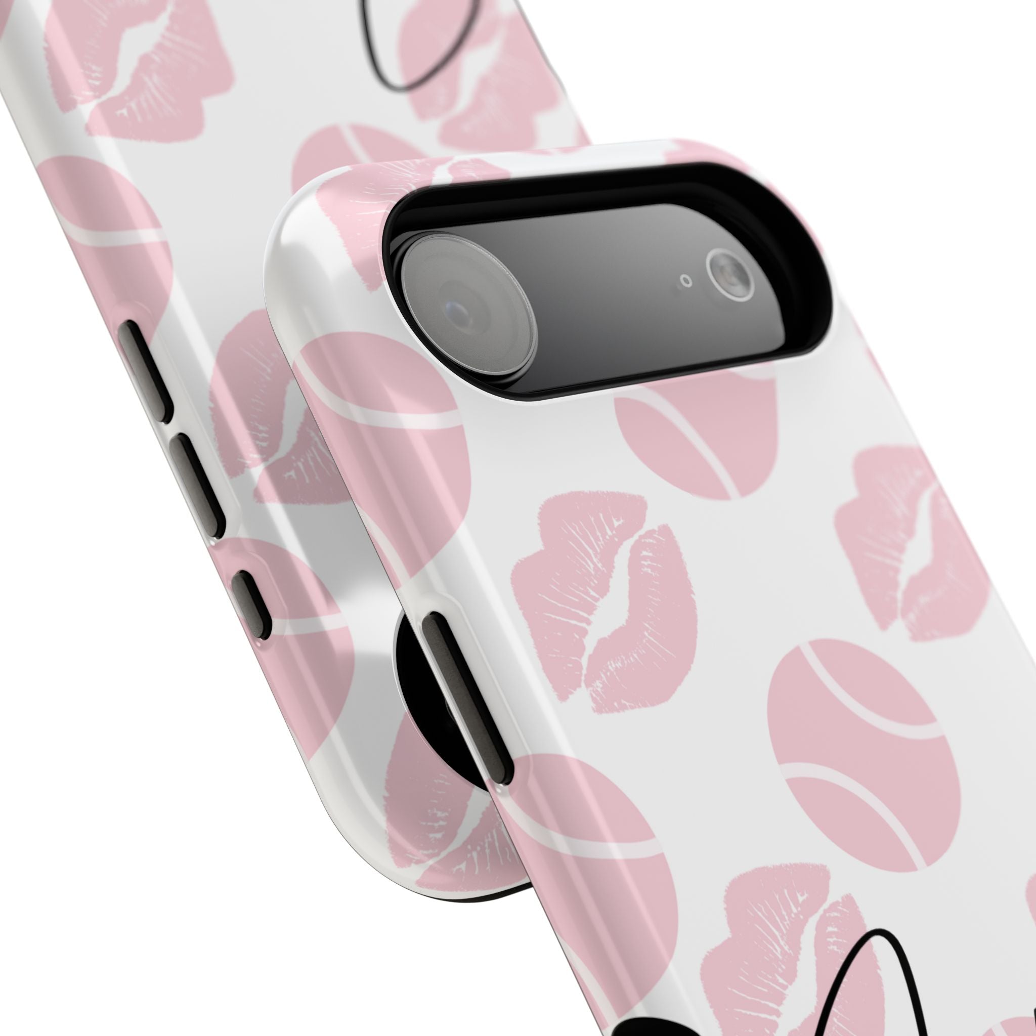 Impact-Resistant Phone Case - 'J'adore le tennis', pink tennis balls/lips