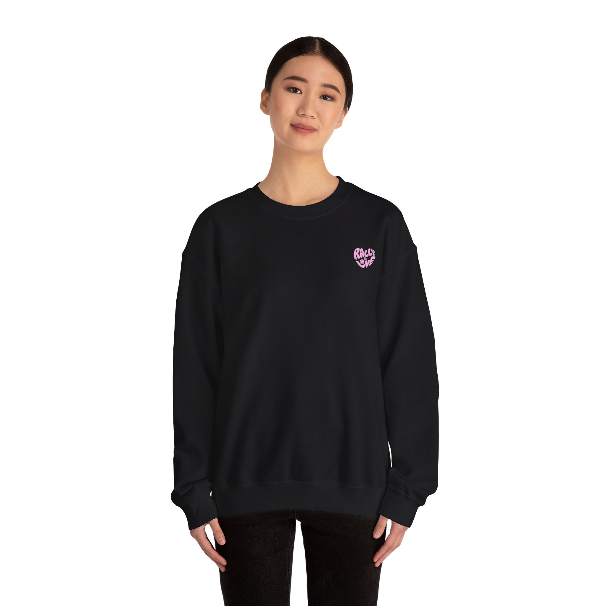 Women's Crewneck Sweatshirt — "Rally & Love" logo Chest Sweatshirt (bubblegum pink)