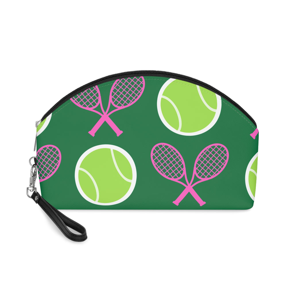 Tennis Makeup Bag — Green/Pink/Yellow Tennis Ball & Racket Cosmetic Pouch for Players