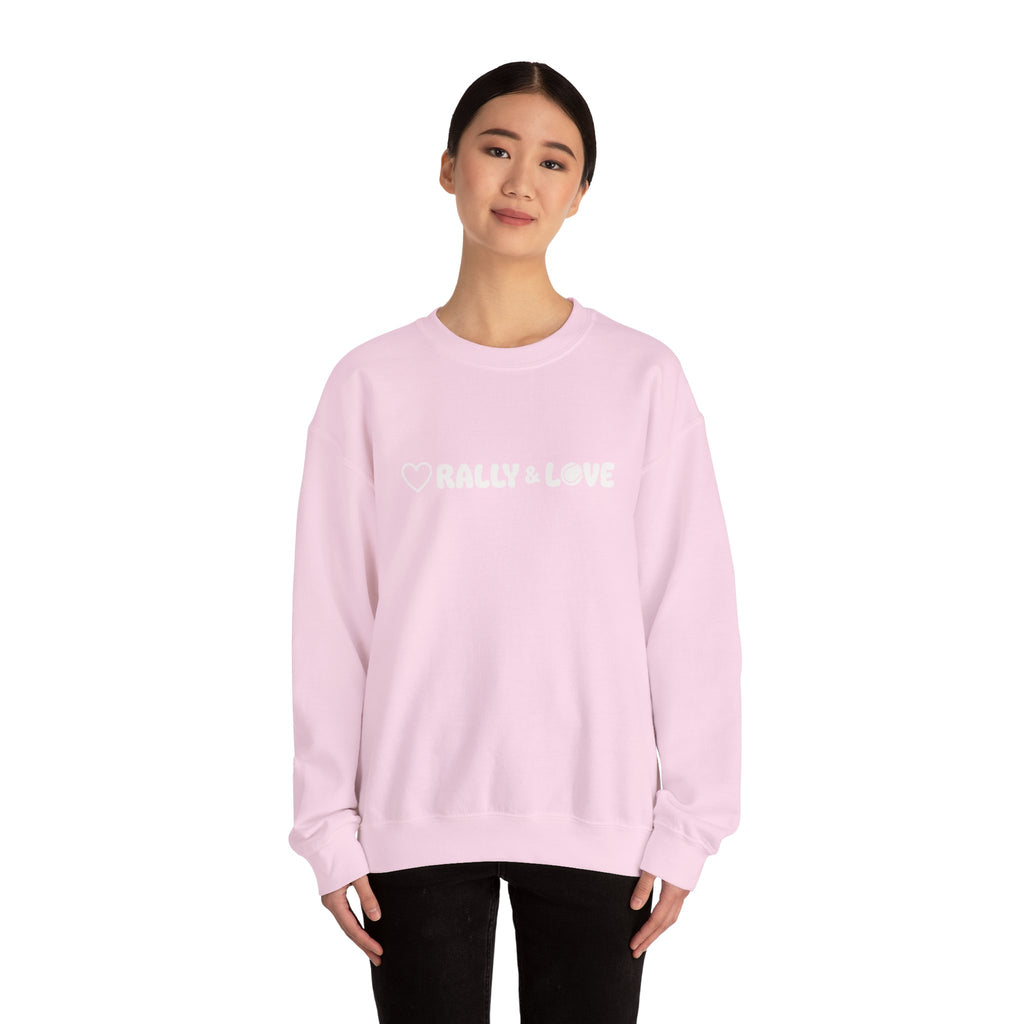 Women's Crewneck Sweatshirt - 'Rally & Love' tennis, soft neutral sweatshirt (cream)