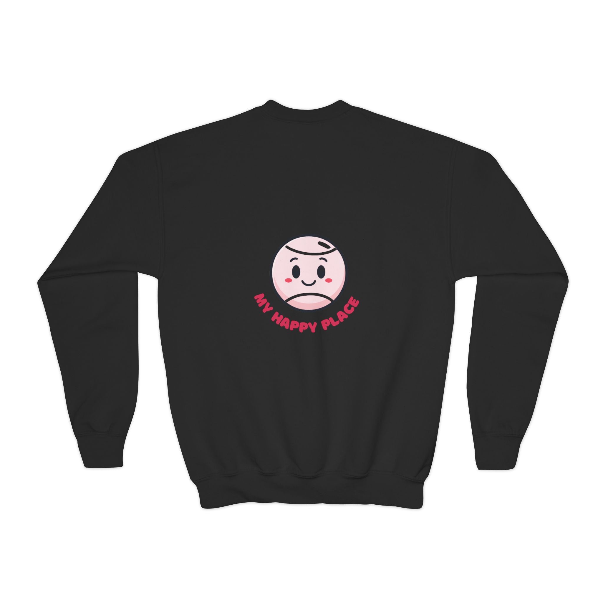 Girl's Junior Crewneck Sweatshirt — Cute Smiling Tennis Ball "My Happy Place" Kids Shirt