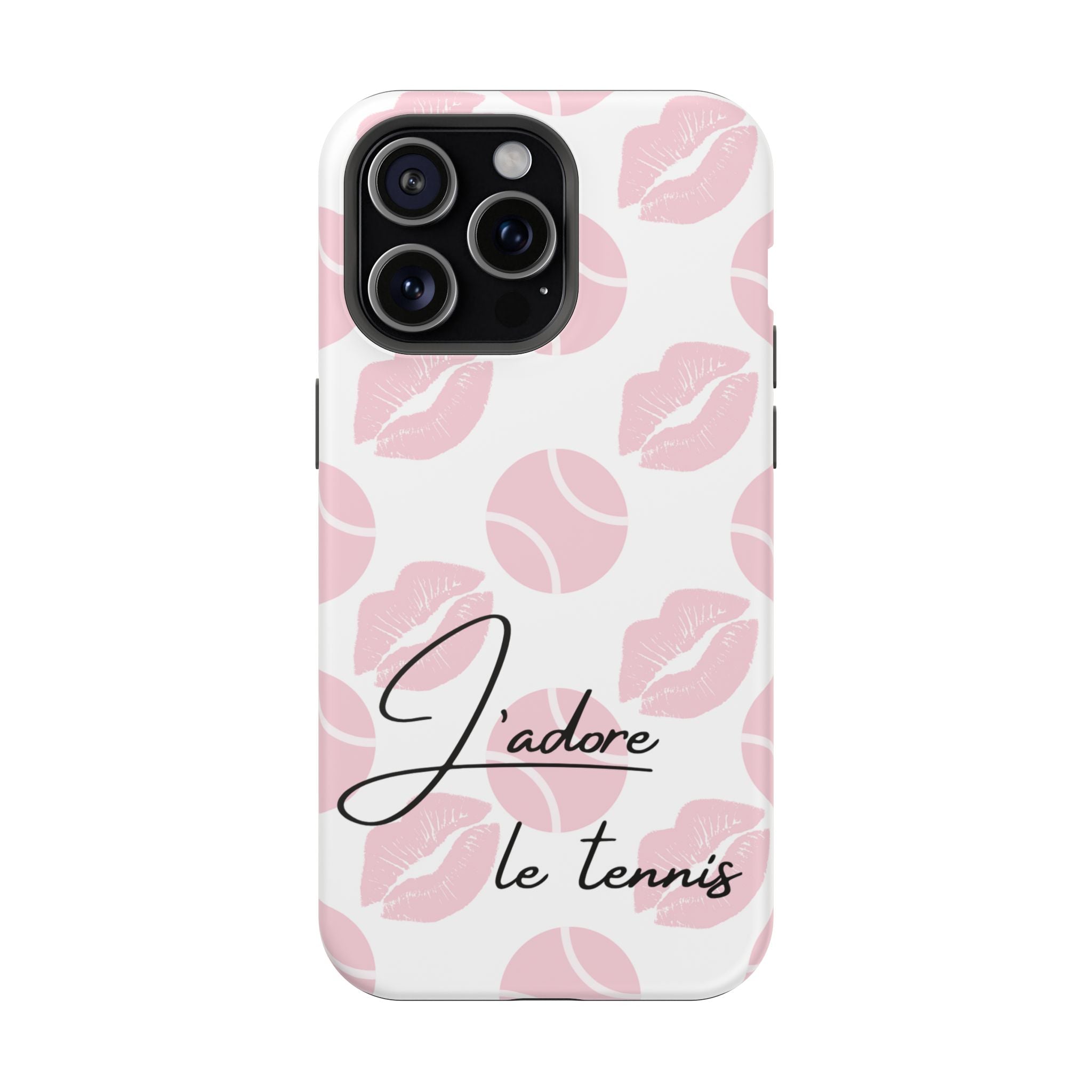 Impact-Resistant Phone Case - 'J'adore le tennis', pink tennis balls/lips