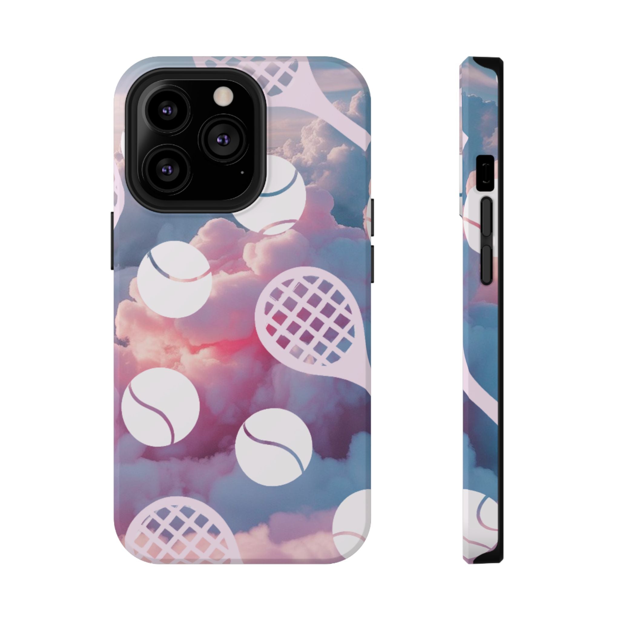 Tennis Impact-Resistant Phone Case — Tennis Rackets & Balls on Cloudscape