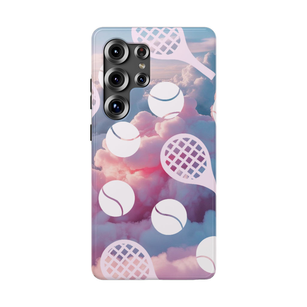 Tennis Impact-Resistant Phone Case — Tennis Rackets & Balls on Cloudscape