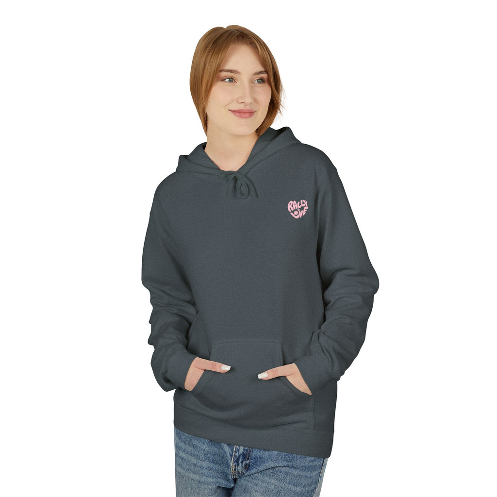 Women's Softstyle Fleece Hoodie sweatshirt - 'Rally & Love' logo, minimalist (pink)