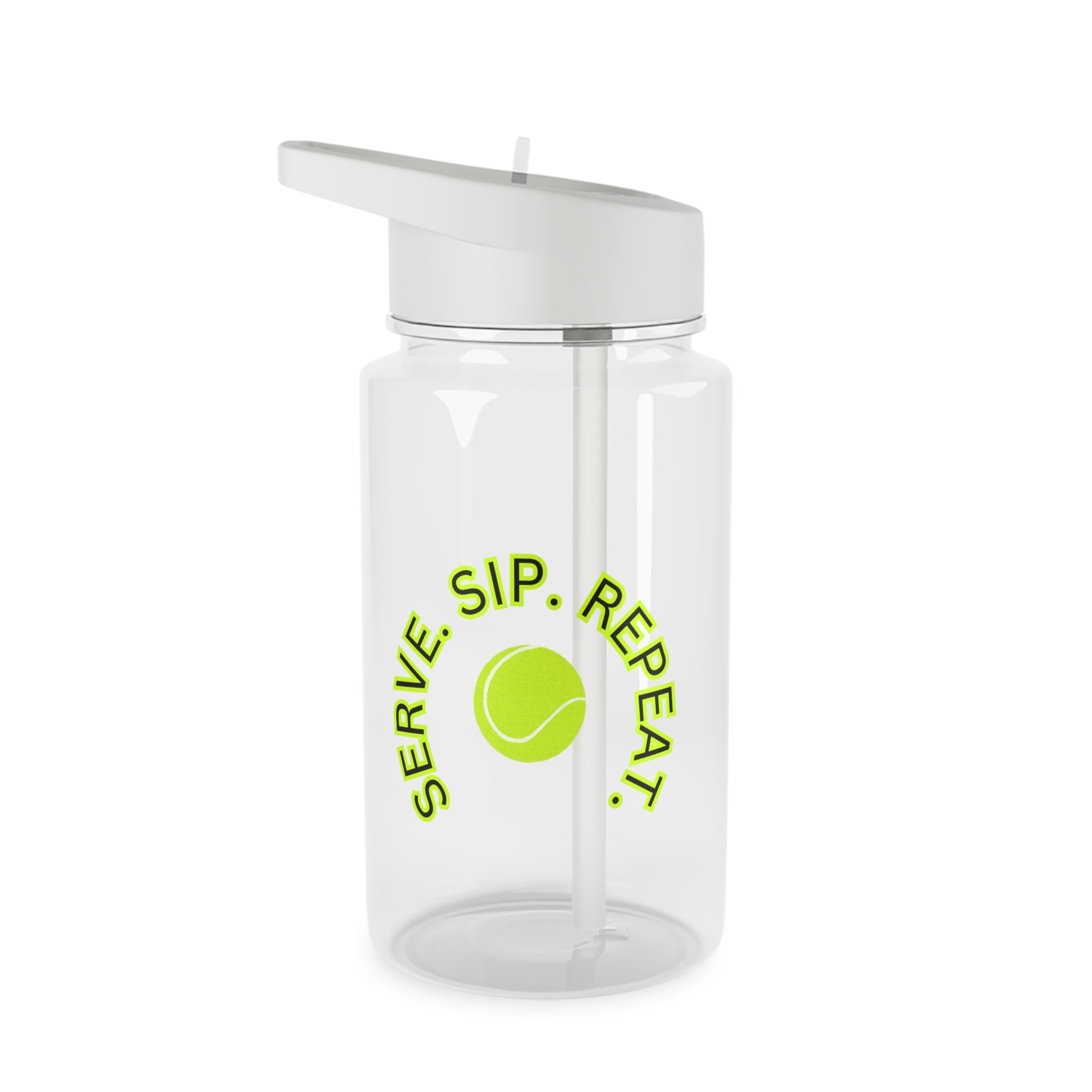 Juniors Water Bottle, 16.9oz - 'Serve. Sip. Repeat', black/yellow, tennis ball