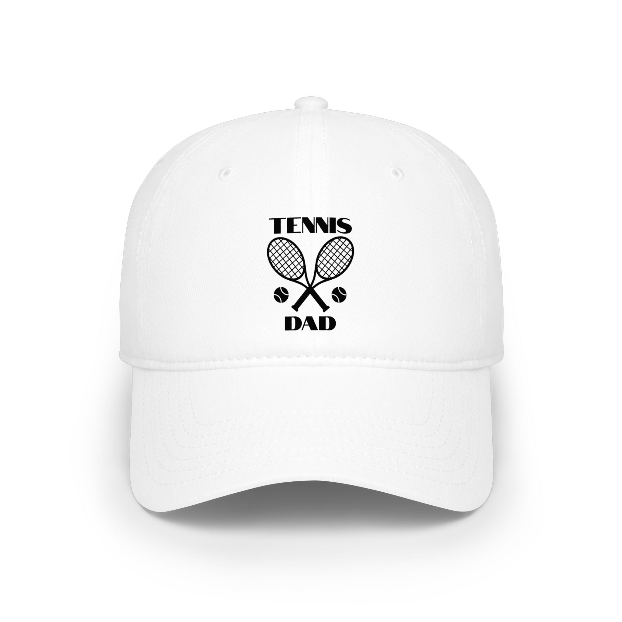 Men's Tennis Dad Baseball Cap – Black, Low Profile with tennis racket/balls