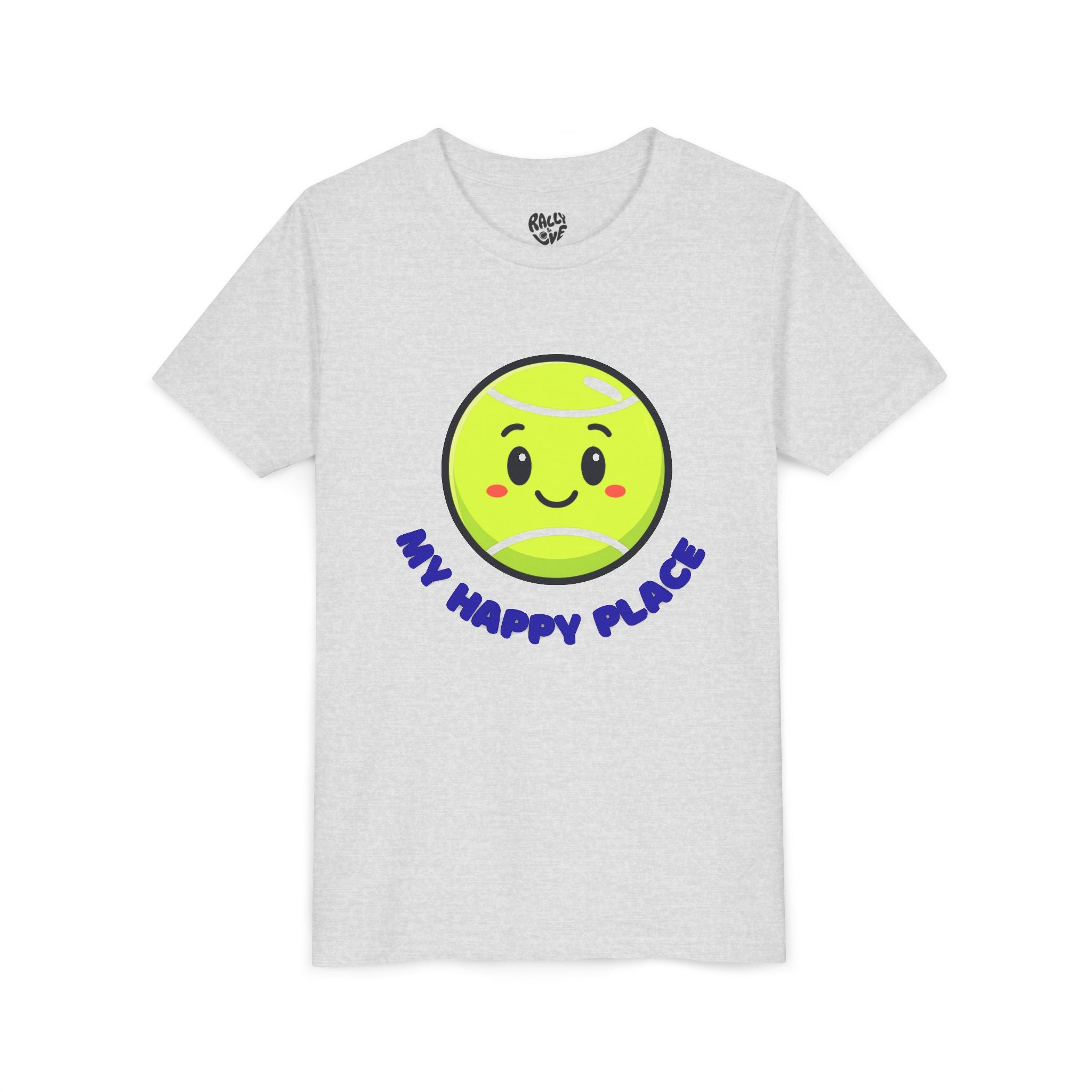 Boy's Junior Tee — Cute Smiling Tennis Ball "My Happy Place" Kids Shirt