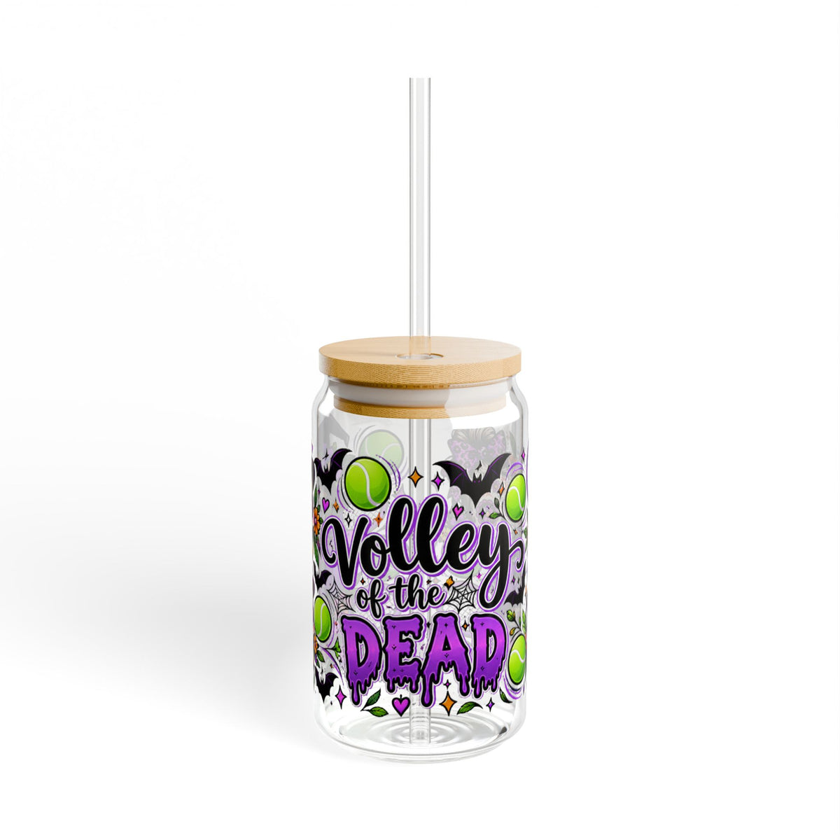 Halloween Sugar Skull Tennis Sipper Glass 16oz - 'Volley of the Dead' Halloween Sugar Skull