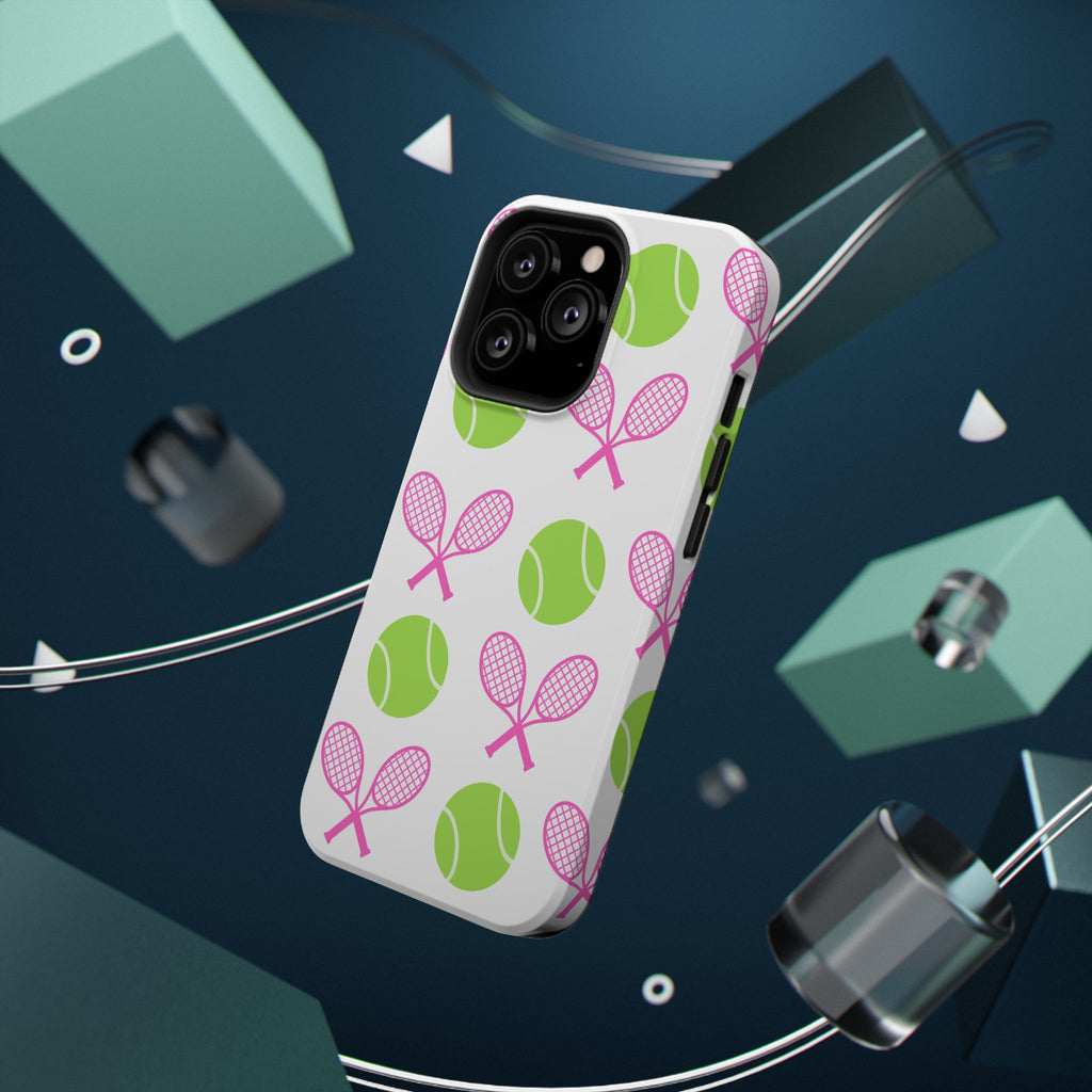 Tennis Pattern Impact-Resistant Phone Case — Pink Rackets & Green Balls