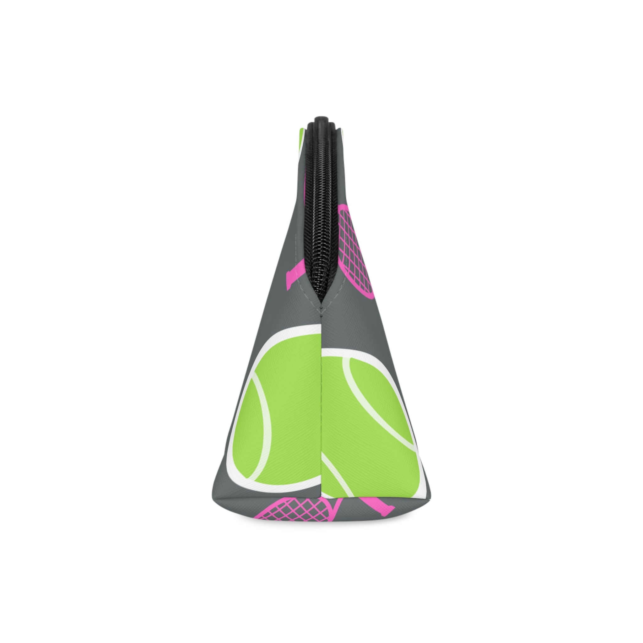 Tennis Makeup Bag — Gray/Pink/Yellow Tennis Ball & Racket Cosmetic Pouch for Players