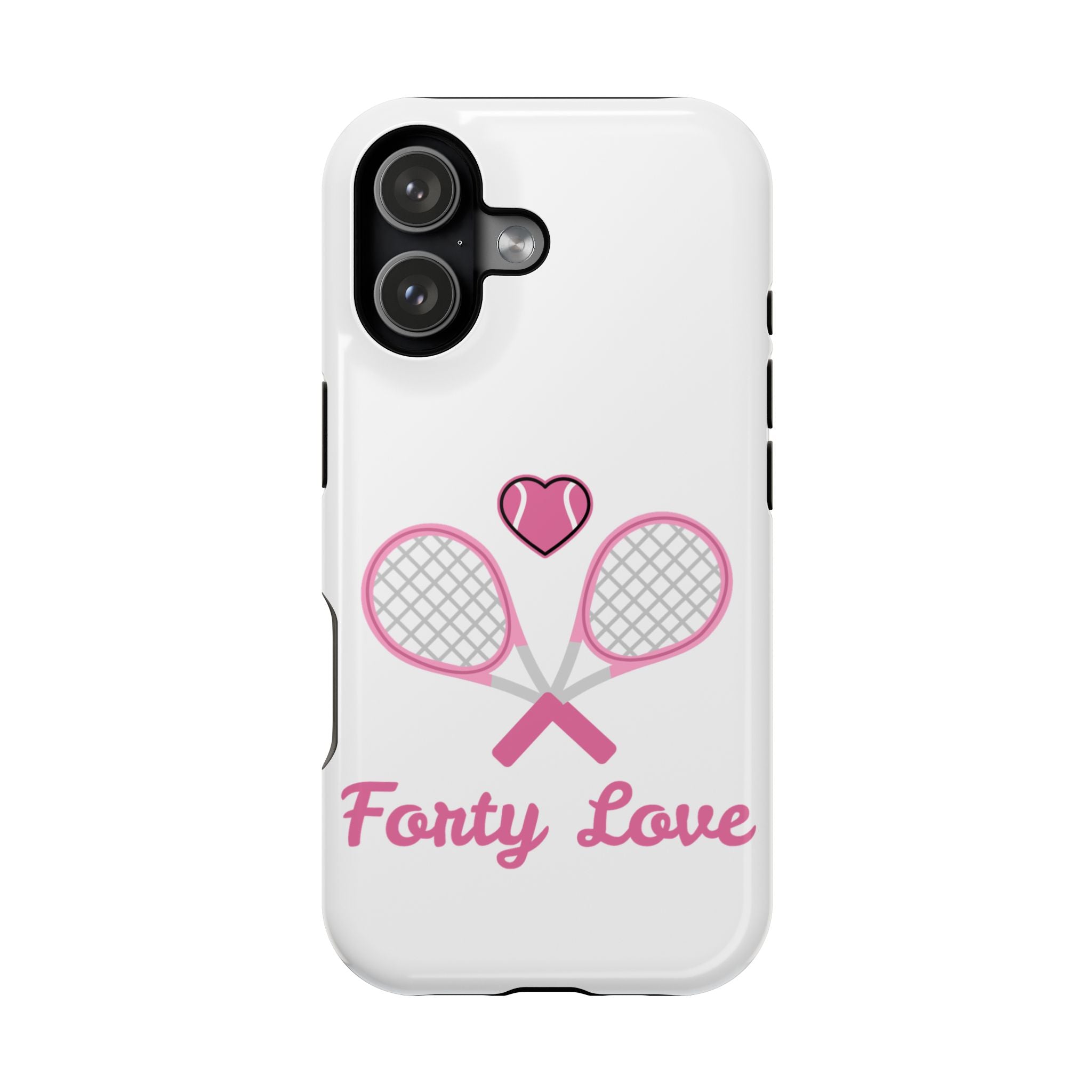 Tennis Impact‑Resistant Phone Case — 'Forty Love', pink/white