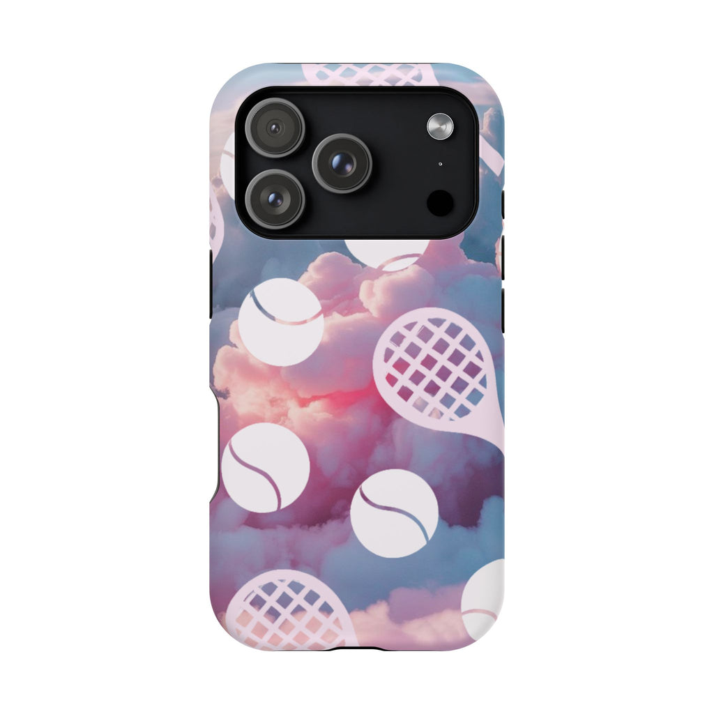 Tennis Impact-Resistant Phone Case — Tennis Rackets & Balls on Cloudscape