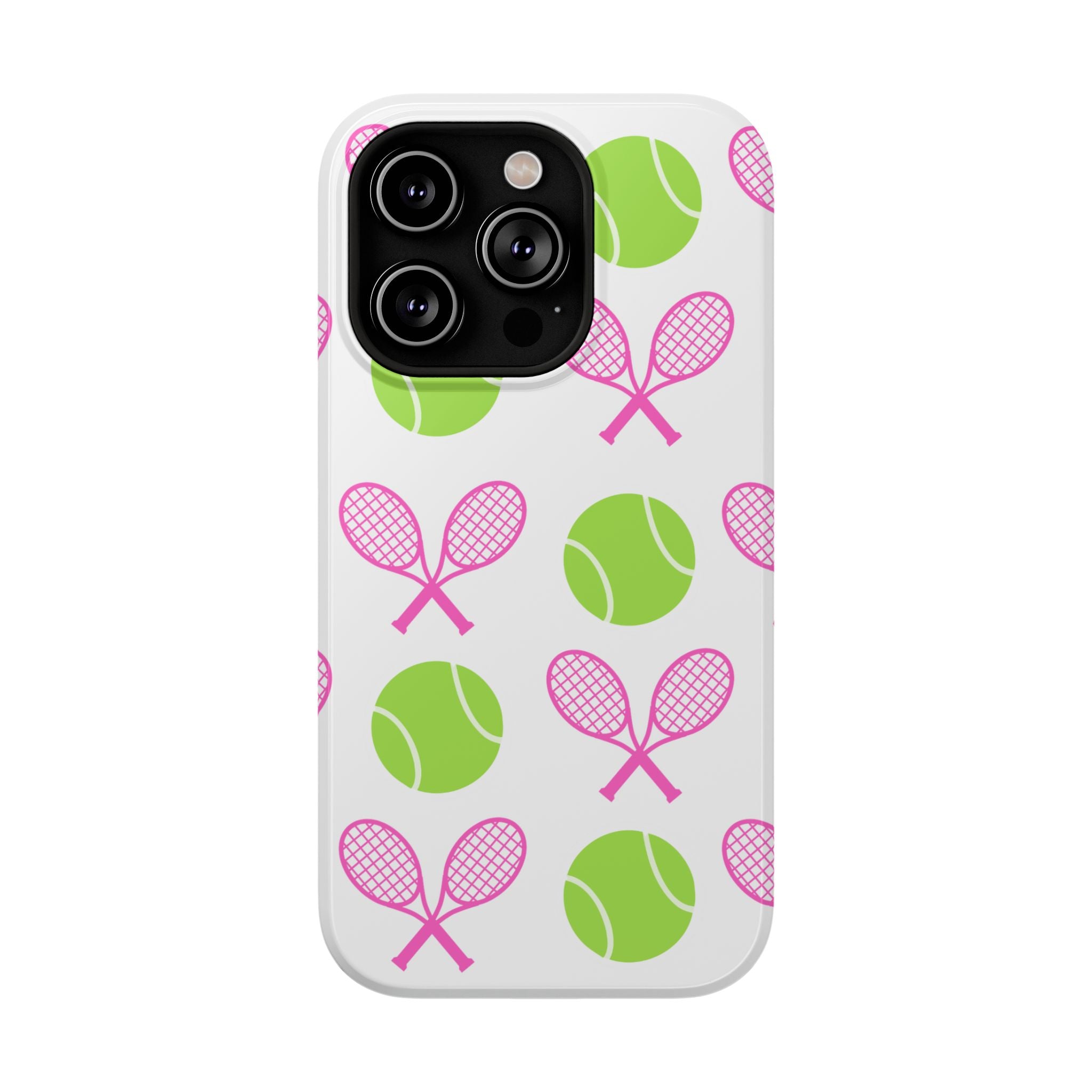 Tennis Pattern Impact-Resistant Phone Case — Pink Rackets & Green Balls