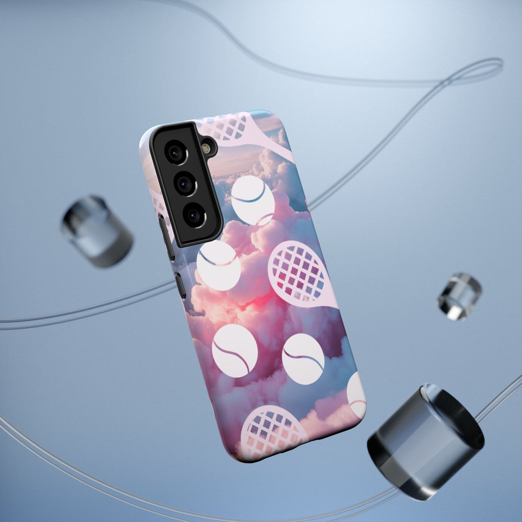 Tennis Impact-Resistant Phone Case — Tennis Rackets & Balls on Cloudscape
