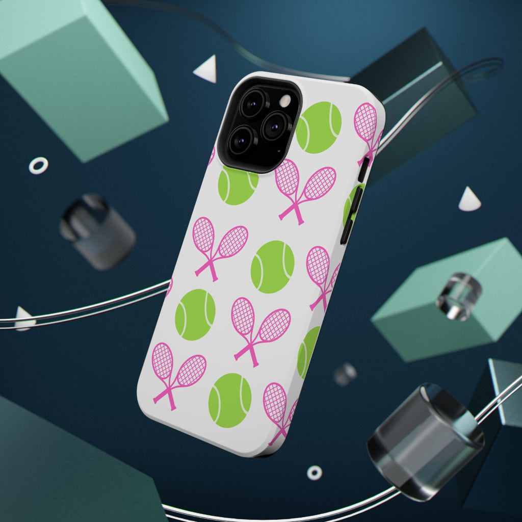 Tennis Pattern Impact-Resistant Phone Case — Pink Rackets & Green Balls