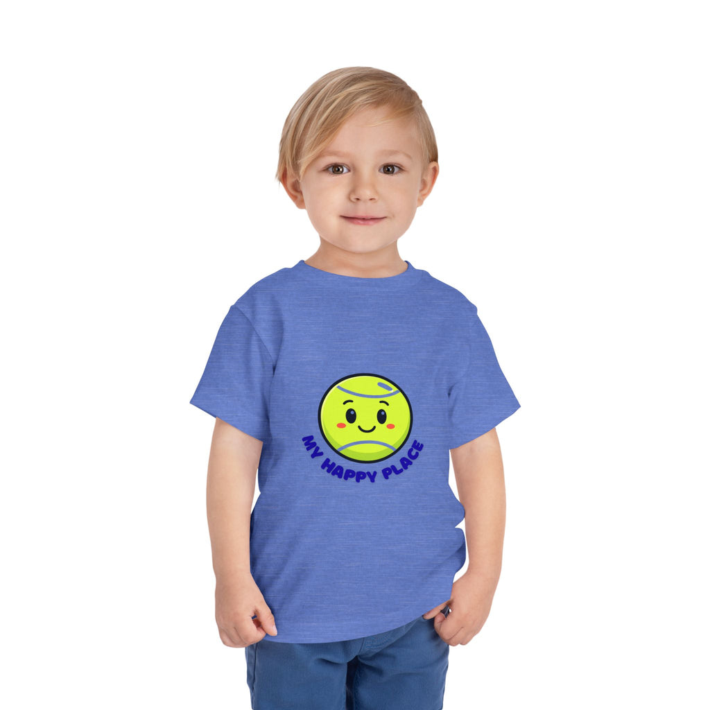 Boy Toddler's Junior Tee - My Happy Place Cute Tennis Ball Smiley Face T-Shirt