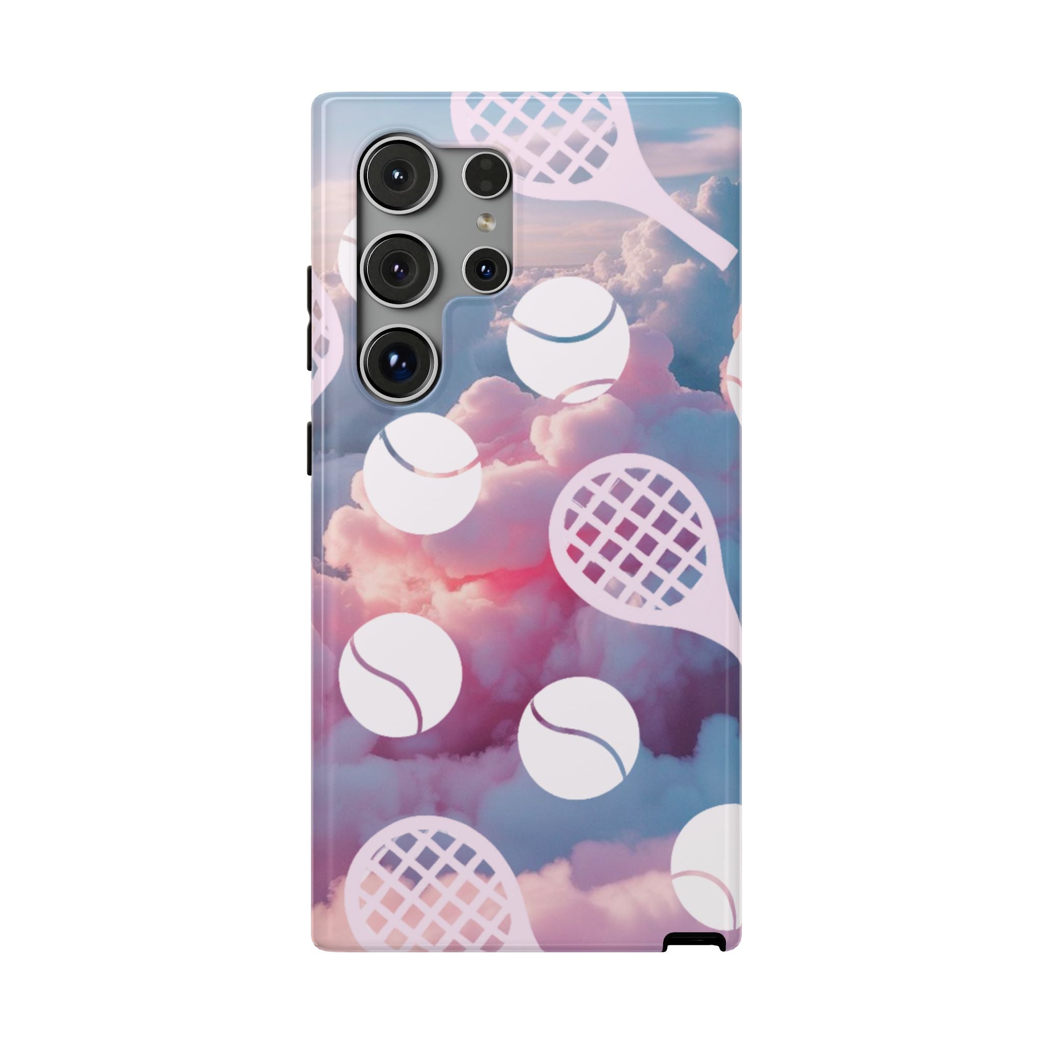 Tennis Impact-Resistant Phone Case — Tennis Rackets & Balls on Cloudscape
