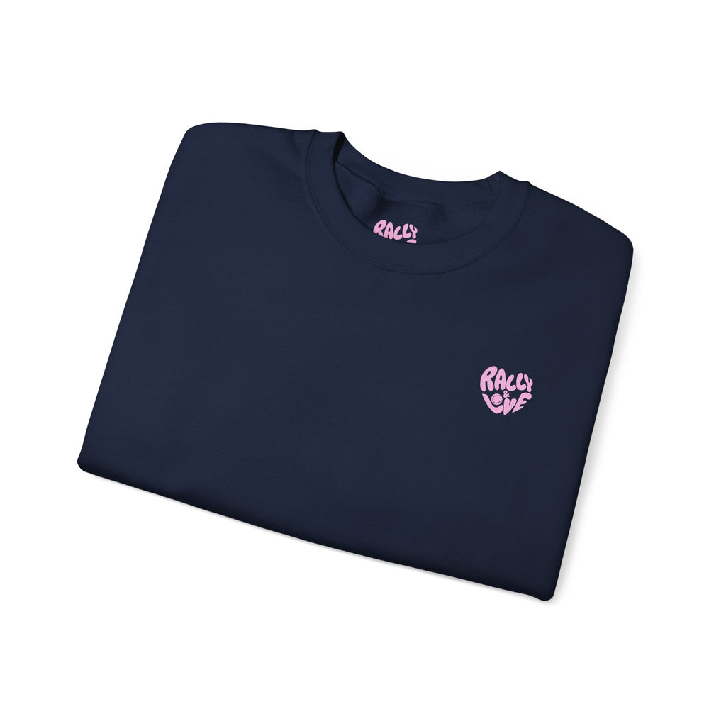 Women's Crewneck Sweatshirt — "Rally & Love" logo Chest Sweatshirt (bubblegum pink)