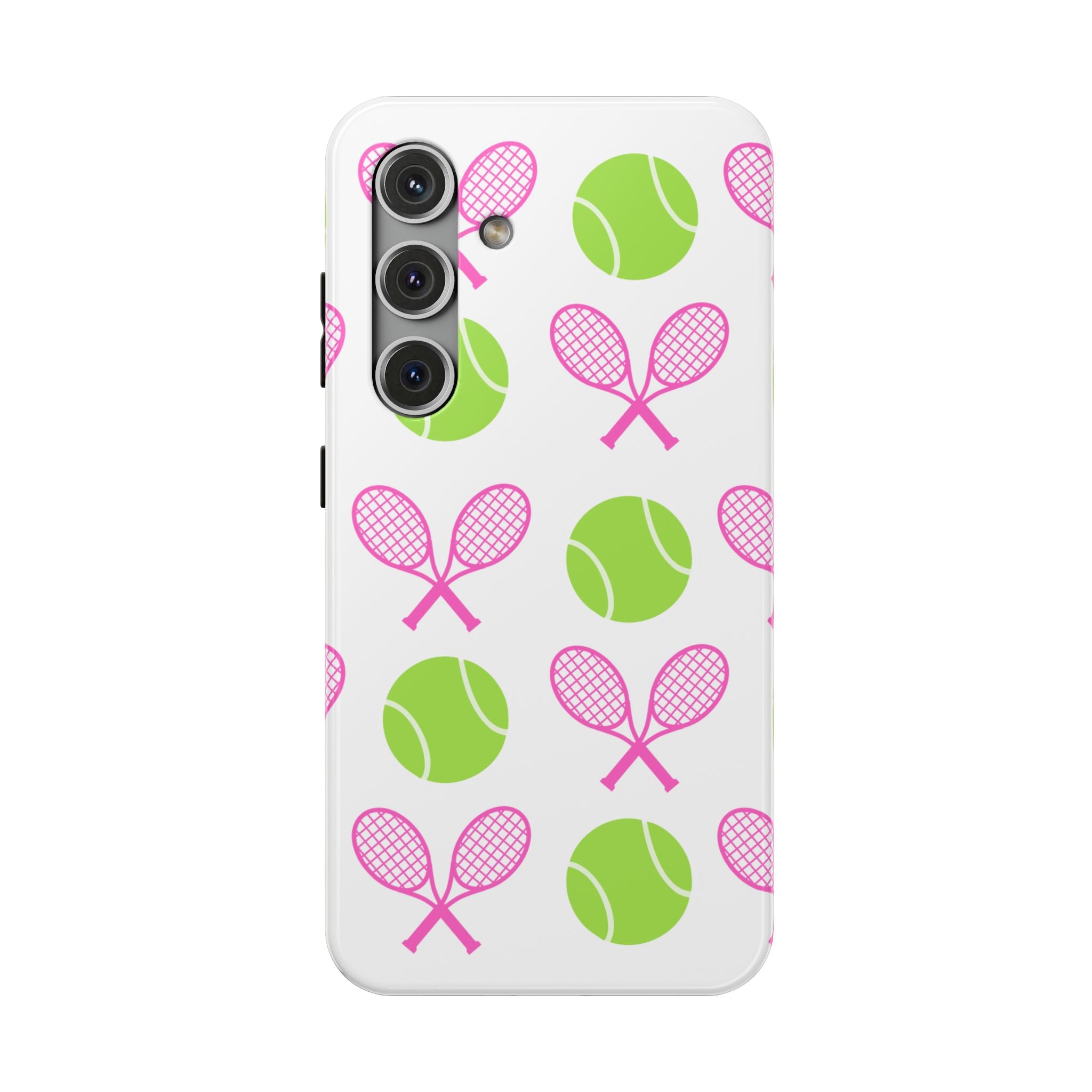 Tennis Pattern Impact-Resistant Phone Case — Pink Rackets & Green Balls